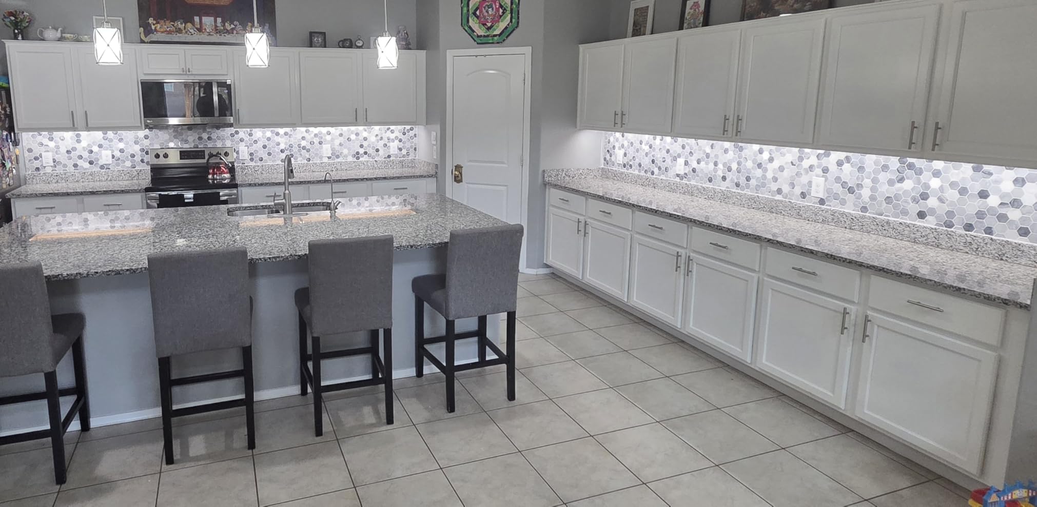 Brushed Nickel Pendant Lights Kitchen Island 3 Pack, Glass Kitchen Pendant Lighting Over Island with Rod, Modern Mini Hanging Light customer photo 1