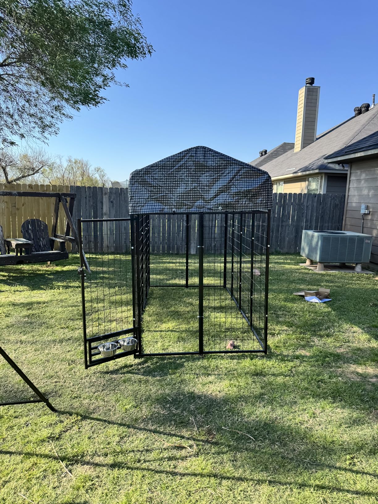 Large Outside Dog Kennel, Outdoor Dog Run Enclosure 8'x4'x6' (Including the roof) Dog Pen House with Roof Cover Heavy Duty Welded Wire Steel Dog Playpen Animal Fence with Feeding Door customer photo 1