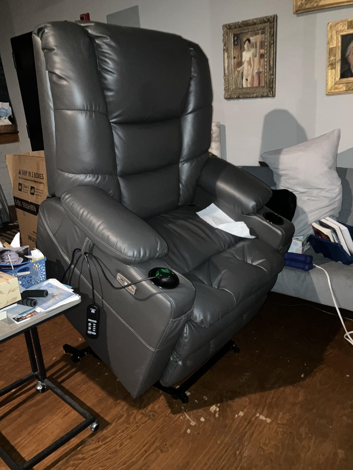 MCombo Big Man Power Lay Flat Lift Chair, Oversized Triple Motor Power Lift Recliner with Massage & Dual Heating, Adjustable Headrest, Faux Leather R7635 (Dark Brown, Large-Oversize) customer photo 2