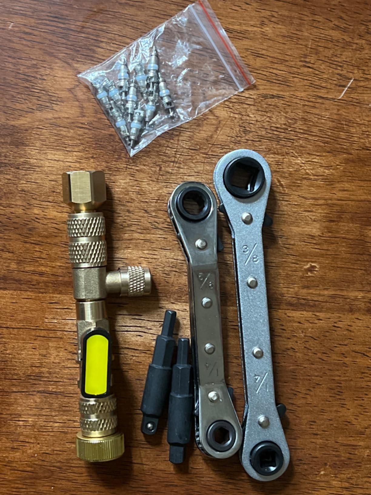 jiouxip Valve Core Remover Installer Tool and HVAC Service Wrench Set with Hex Bit Adapters, Dual Size SAE 1/4 to 5/16 Port, 5/16'', 3/8'' Refrigeration Service Wrench, 10 Valve Core customer photo 1