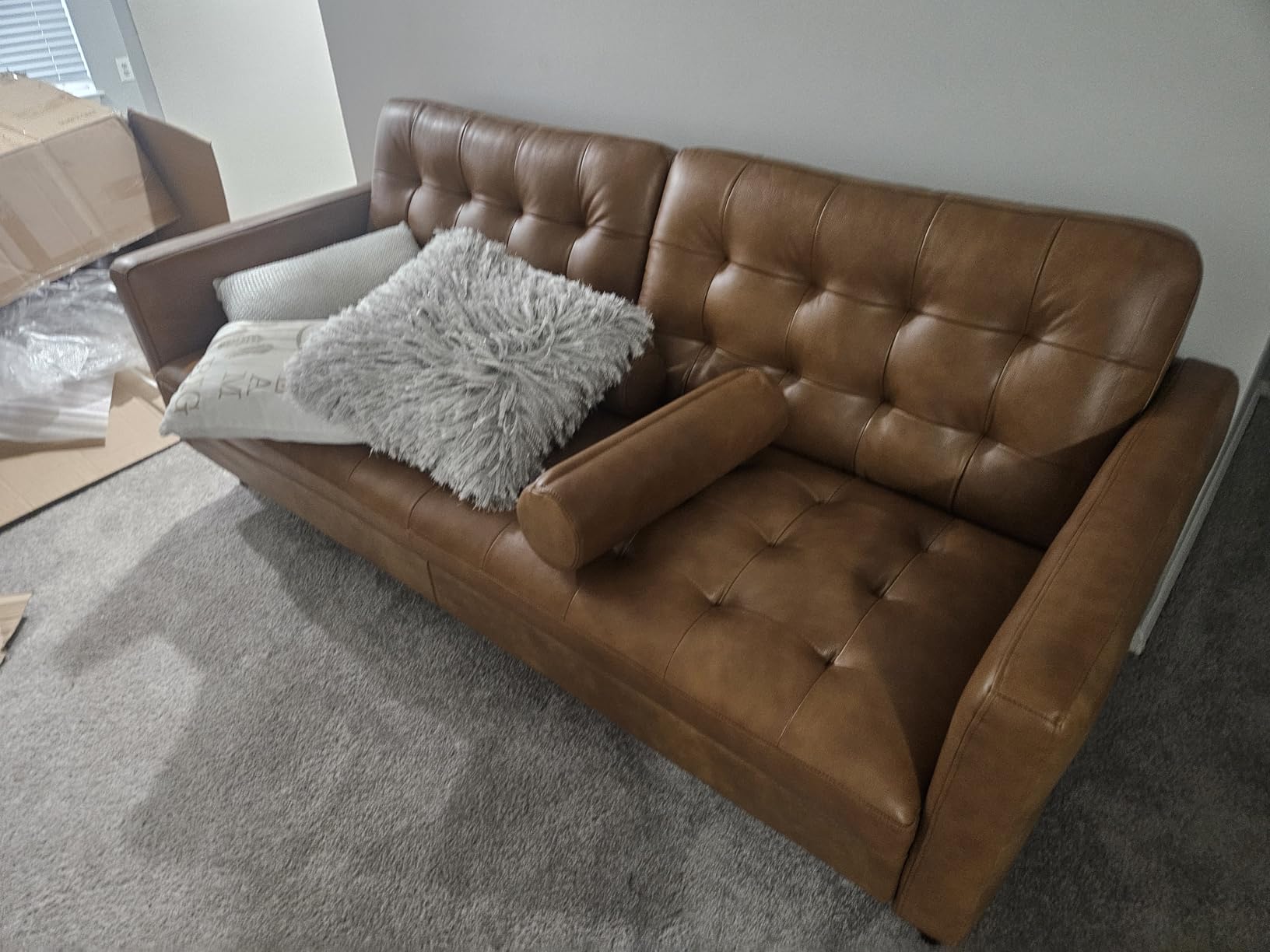 AMERLIFE Leather Sofa, Mid-Century Modern Genuine Leather Sofa, 3 Seater Comfy Couch for Living Room Home Office - Brown Leather Sofa Couch customer photo 1