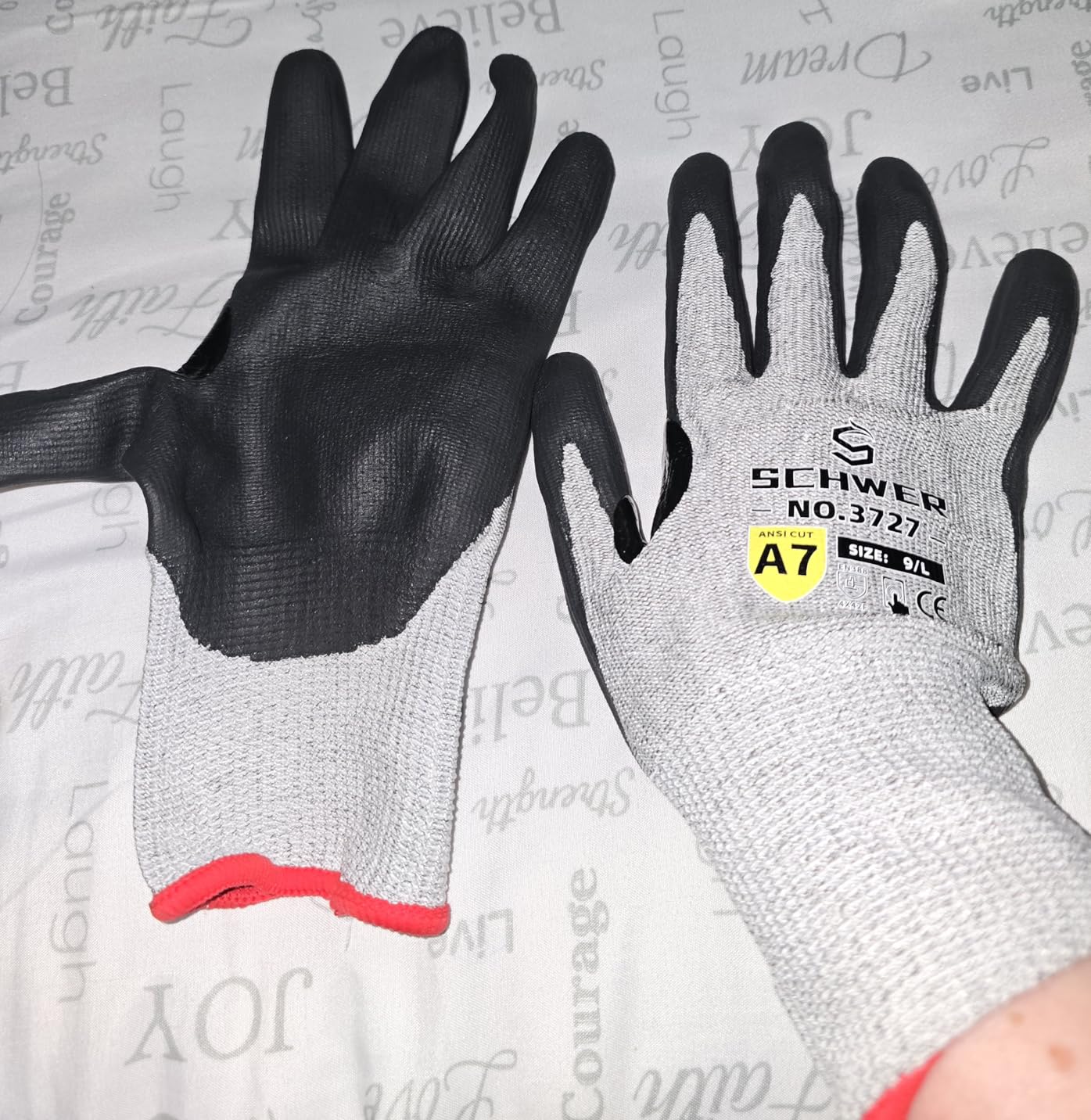 High Level Cut Resistant Work Gloves for High Risk Work, ANSI A7 Cutting Gloves with Reinforced Thumb, Used for WoodWorking, Construction, Non Slip, Durable, Breathable & Cool, L, 1 pair, PR3727 customer photo 1