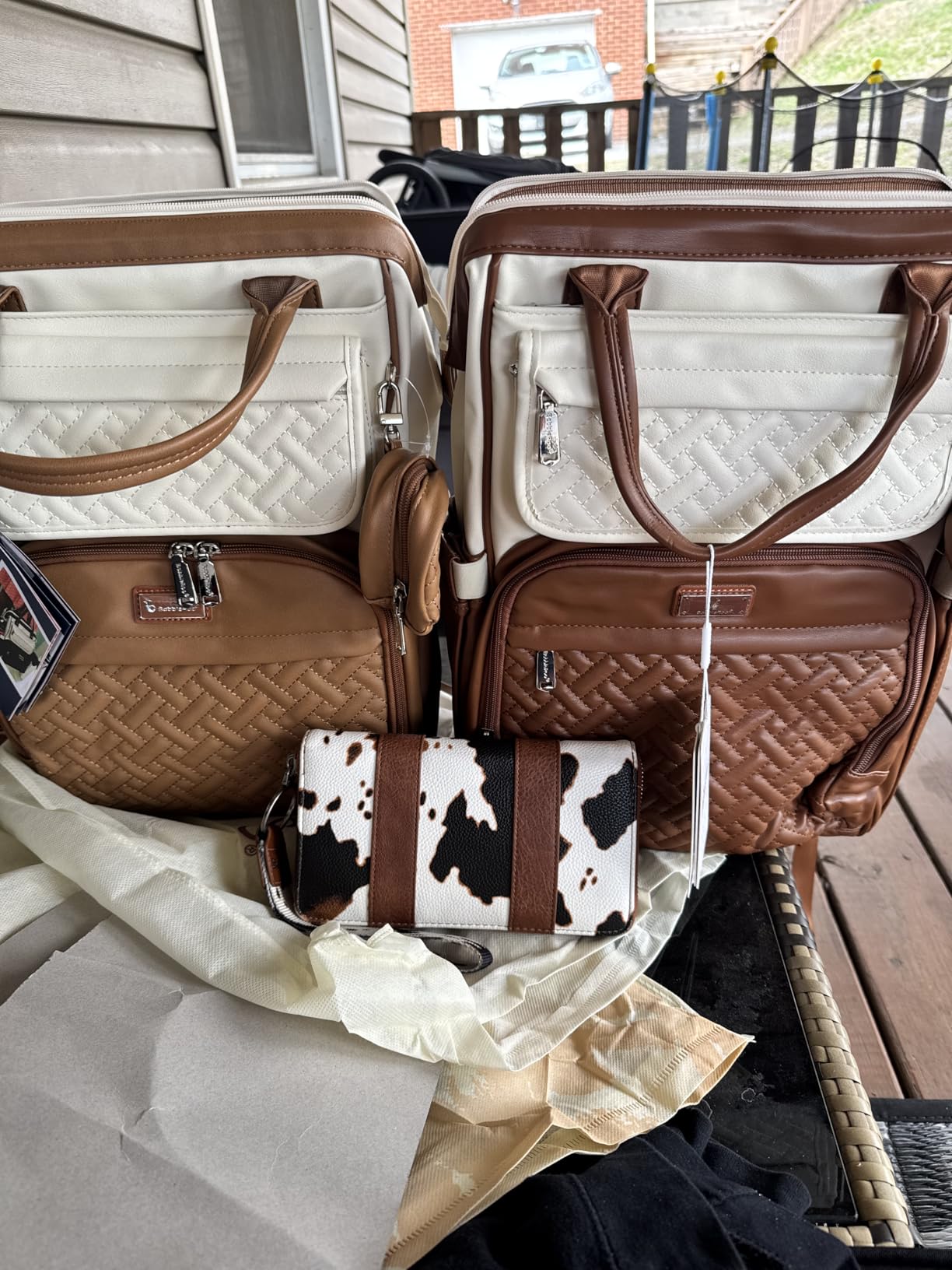 BabbleRoo Leather Diaper Bag Backpack, Multifunction Large Bags with Changing Pad & Stroller Straps & Pacifier Case, Unisex Stylish Travel Back Pack Nappy Changing Bag for Moms Dads (Caramel Cream) customer photo 1