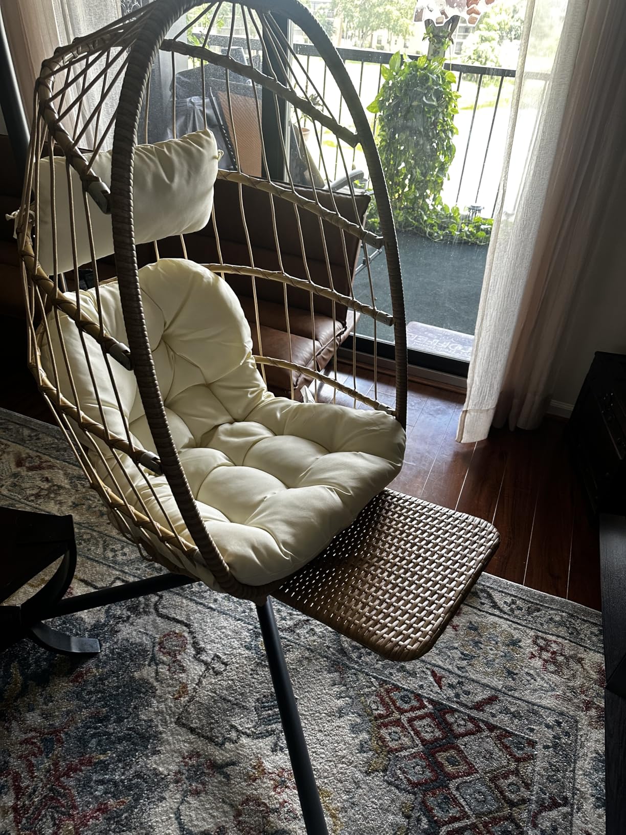 Yechen Hanging Egg Chair with Stand and Footrest for Indoor Outdoor, Foldable Wicker Rattan Patio Egg Swing Chairs Hammock Egg Chair with UV Resistant Cushion for Bedroom Porch, 350 Lbs Capacity customer photo 1