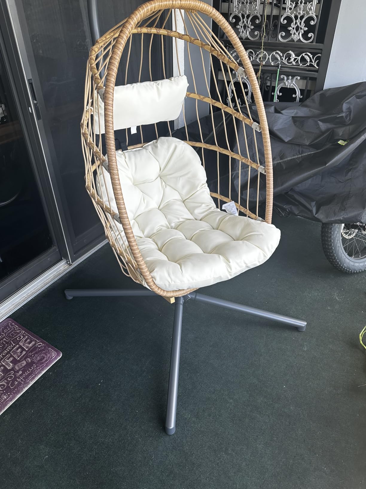 Yechen Hanging Egg Chair with Stand and Footrest for Indoor Outdoor, Foldable Wicker Rattan Patio Egg Swing Chairs Hammock Egg Chair with UV Resistant Cushion for Bedroom Porch, 350 Lbs Capacity customer photo 2