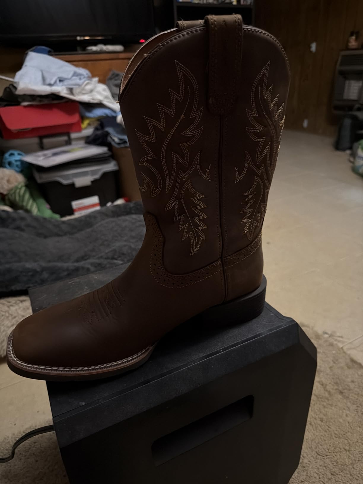 Cowboy Boots For Men - Mens Square Toe Western Boot,Oil/Slip Resistant,Durable Fashionable Classic Pull on 10 Inch Wellington Boots - Soft Toe Work Boots customer photo 1