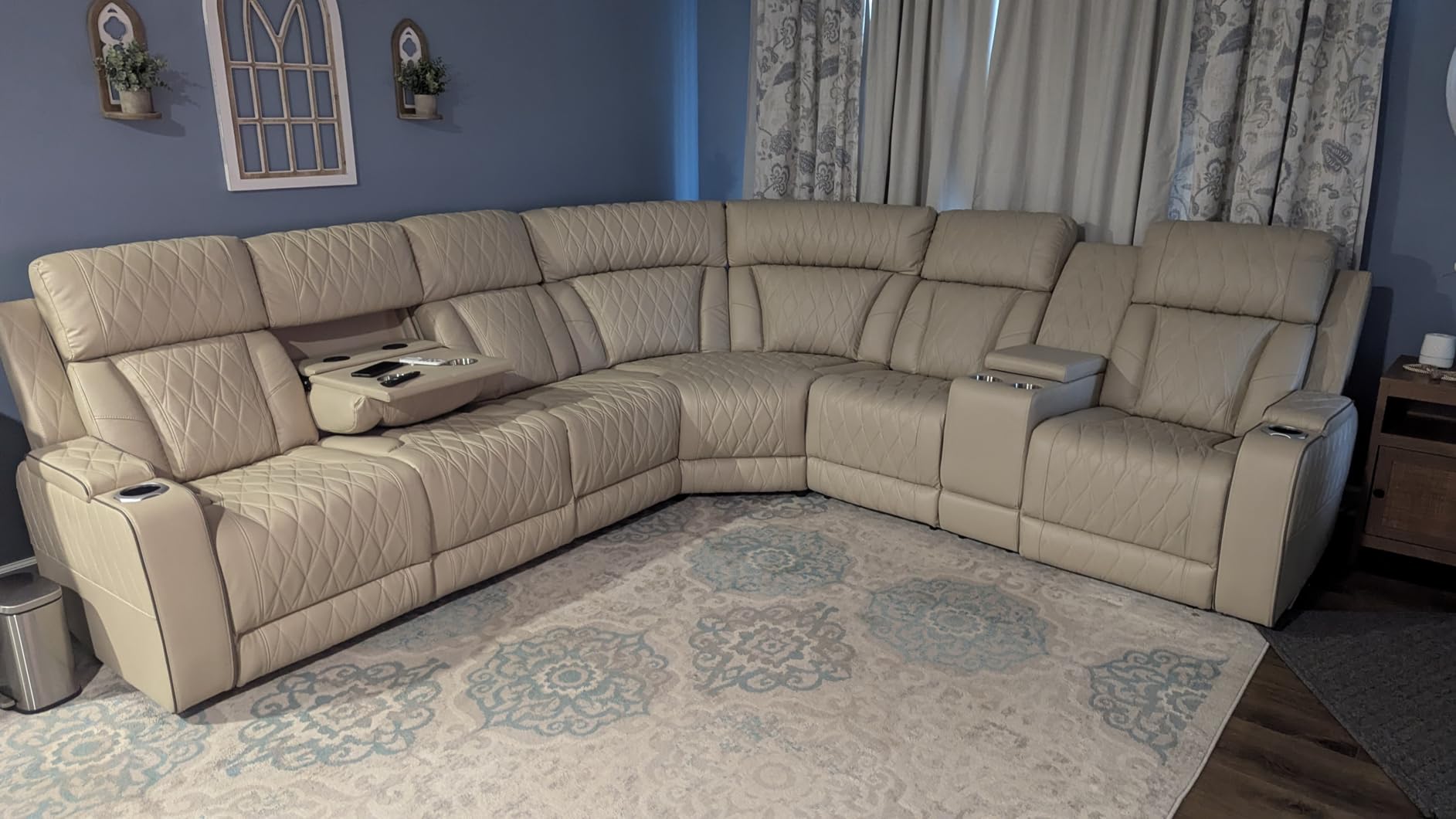Breathing Leather Reclining Sofa Set, Power Recliner Sectional Couch with LED Light, Modern Living Room Furniture Set, Reclining Sectional Couch Set with USB Port/Storage for Home/Home Theater customer photo 2
