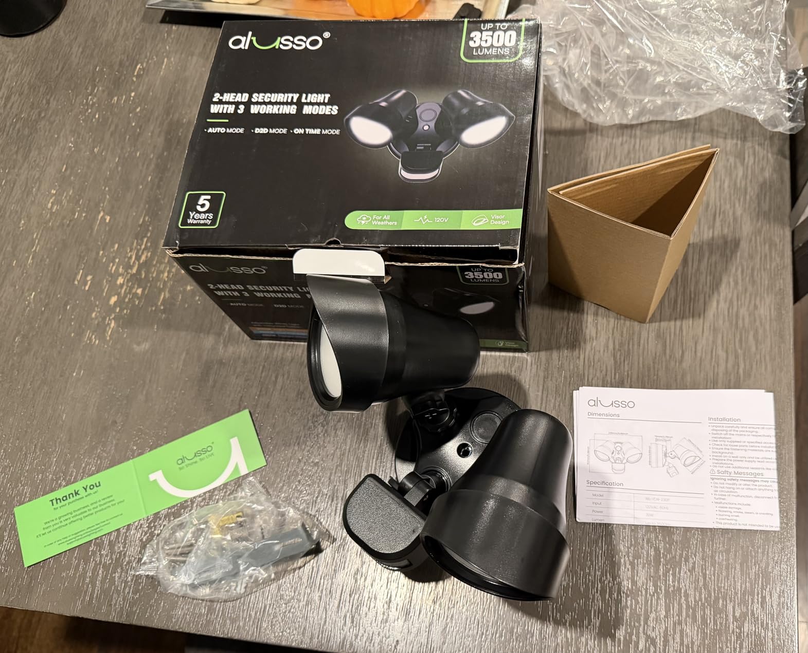 ALUSSO Motion Sensor Outdoor Lights, 30W 3500LM Flood Lights Outdoor 120V, 3 Modes (Dusk to Dawn/Auto/On Time), 3CCT 3000K/4000K/6500K Waterproof Hardwired Security Light ETL Listed for Porch, 1PC customer photo 1