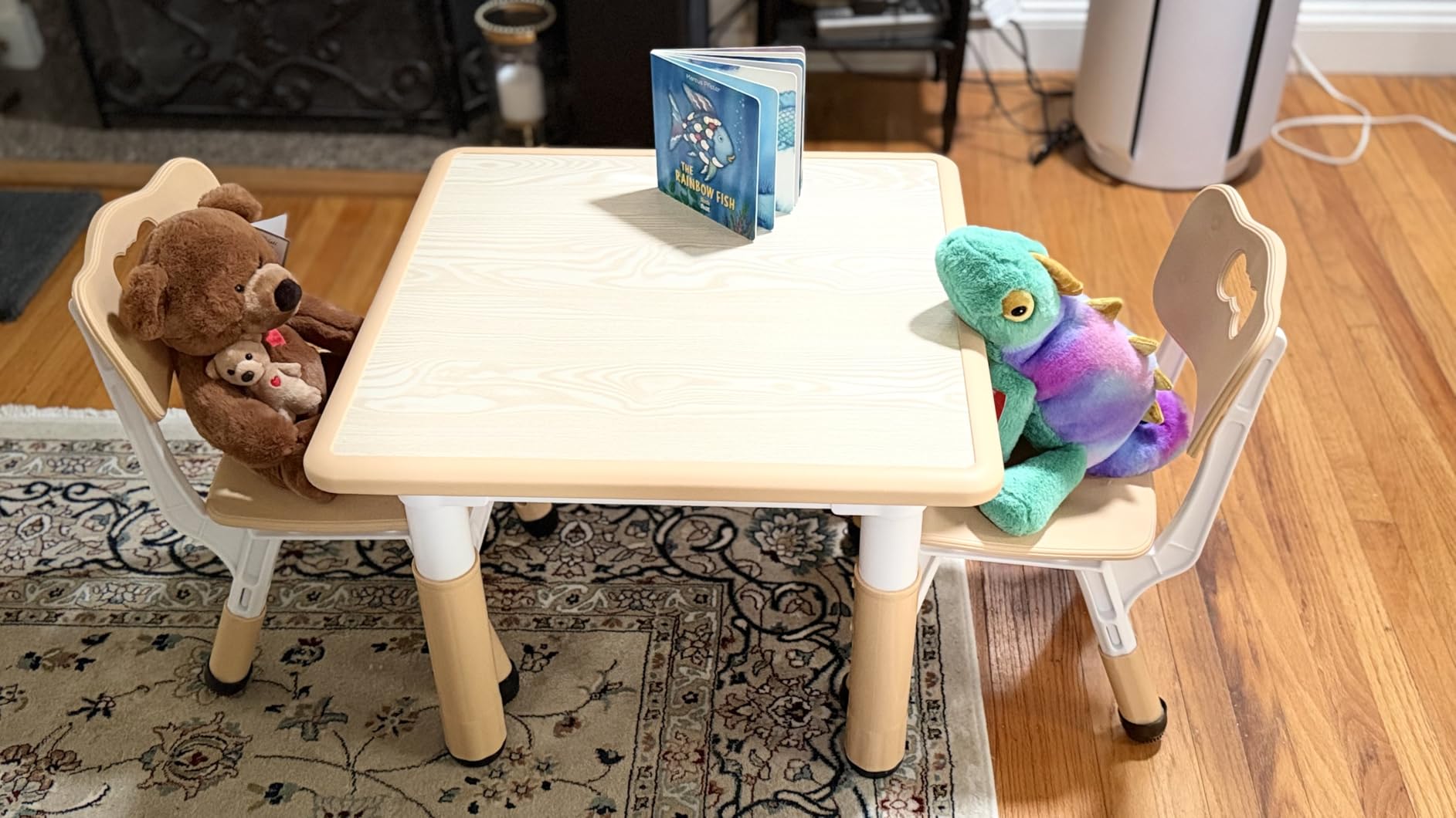 Brelley Kids Table and 2 Chairs Set, Height Adjustable Toddler Desk and Chair Set, Graffiti Desktop, Classroom/Daycare/Home, Children Multi-Activity Table for Ages 3-8 customer photo 2