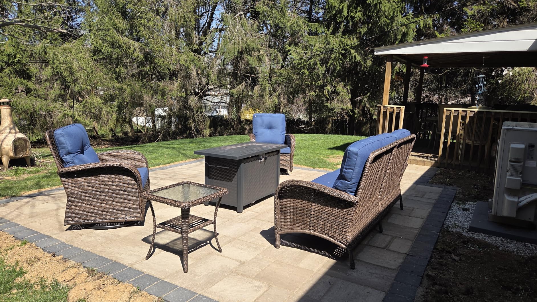 HUMMUH 5-Piece Patio Furniture Set with Fire Pit, Wicker Patio Glider Loveseat Outdoor Swivel Rocker Chairs for Backyard, Poolside, Deck customer photo 1