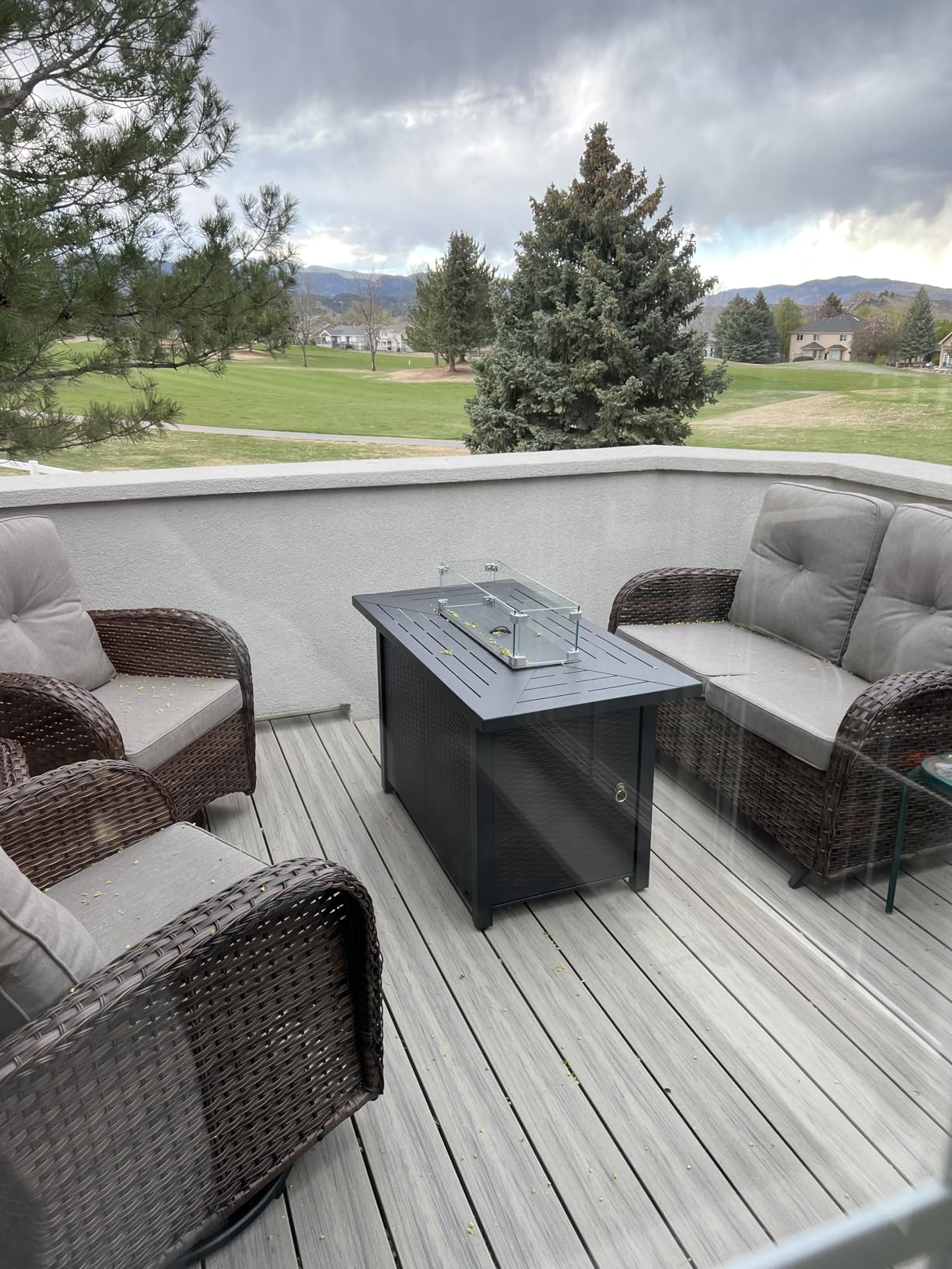 HUMMUH 5-Piece Patio Furniture Set with Fire Pit, Wicker Patio Glider Loveseat Outdoor Swivel Rocker Chairs for Backyard, Poolside, Deck customer photo 2