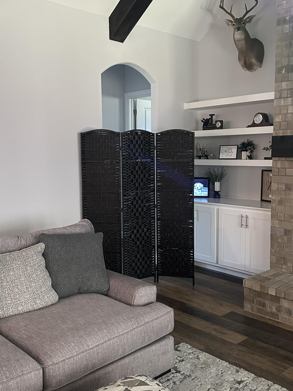 HOMCOM Room Divider 3 Panel, 6FT Tall Folding Privacy Screen, Freestanding Hand-Woven Partition for Room Separation with 360 Degree Hinges, Paper Rope Diamond Weave, White customer photo 2
