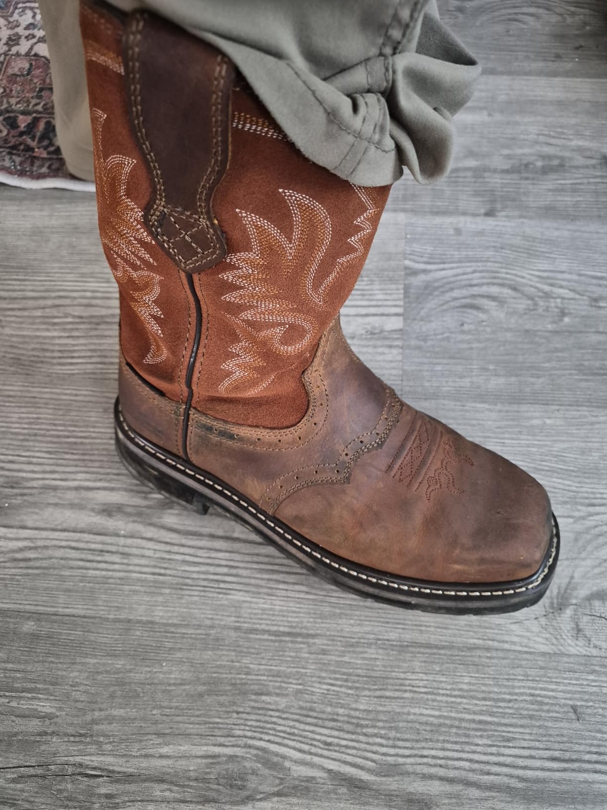 HISEA NINGO Steel Toe Work Boots for Men, Waterproof Square Toe Cowboy Boots Slip on, Comfortable Soft Toe Pull on Western Safety Work Shoes for Construction Industrial Working Welding Riding, Brown customer photo 1