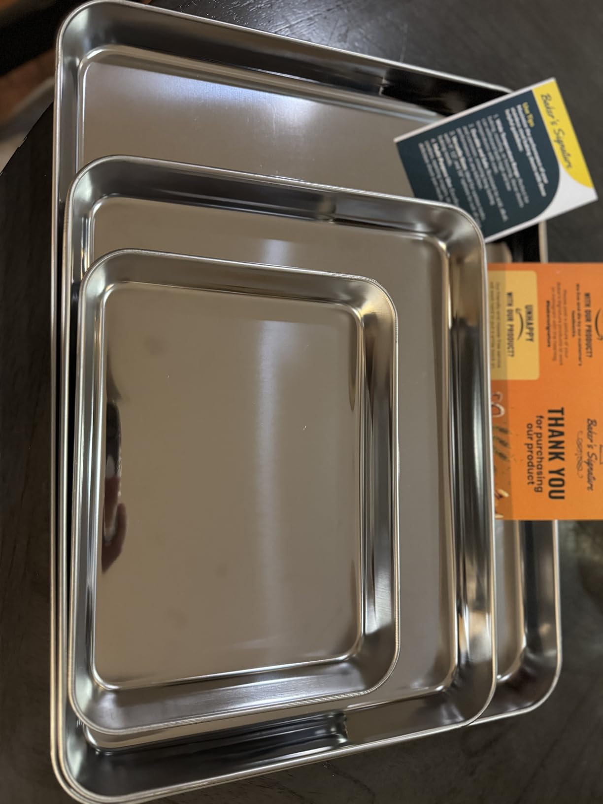 Baker's Signature Stainless Steel Cookie Sheet Pan, Stainless Steel Baking Sheet Set of 3, Mirror Finish, Non-Stick, Rust Resistant, BPA Free, Dishwasher Safe, 9/12/16 Inch customer photo 1