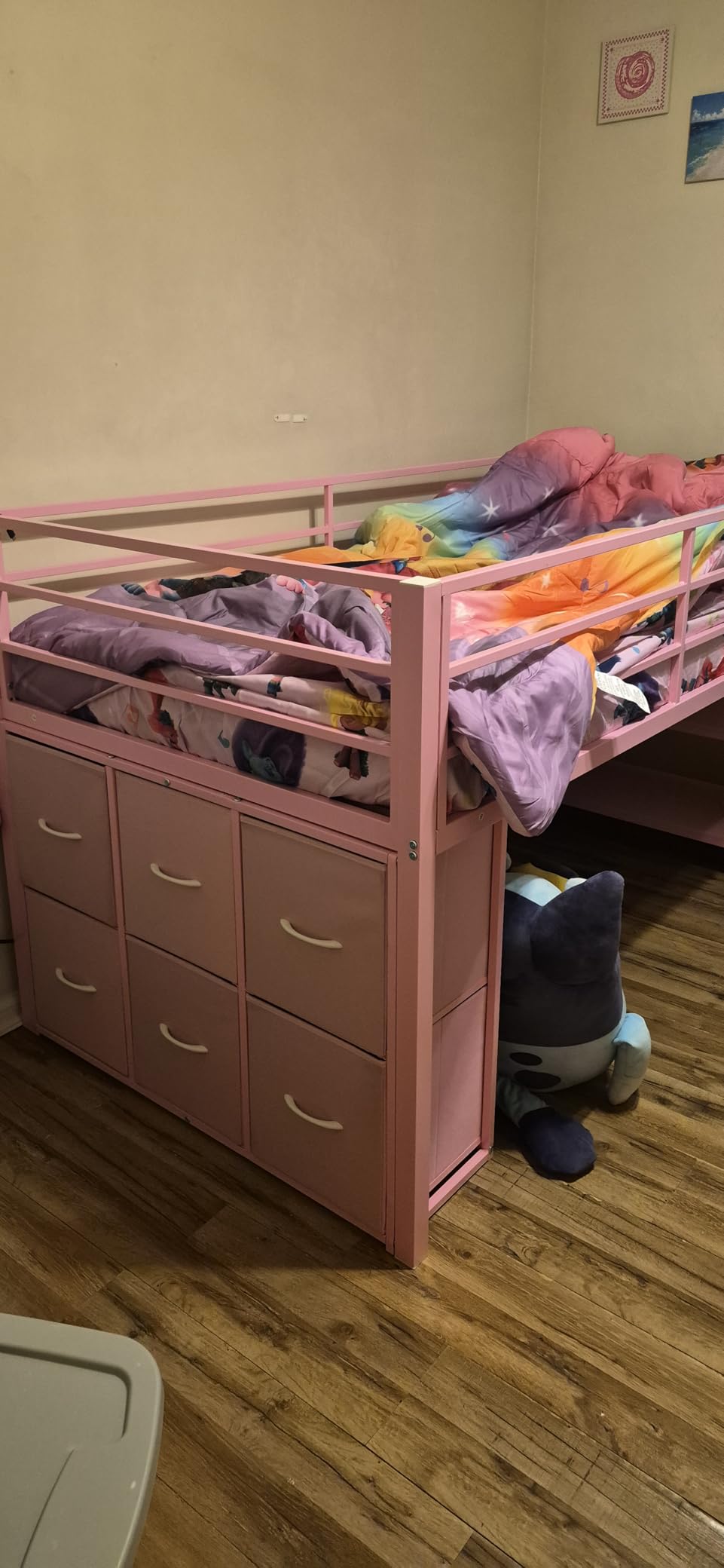 BTHFST Low Loft Bed Twin Size with 6 Storage Drawers, LED Lights, 2 Tier Storage Shelves, Kids Metal Loft Bed with 15