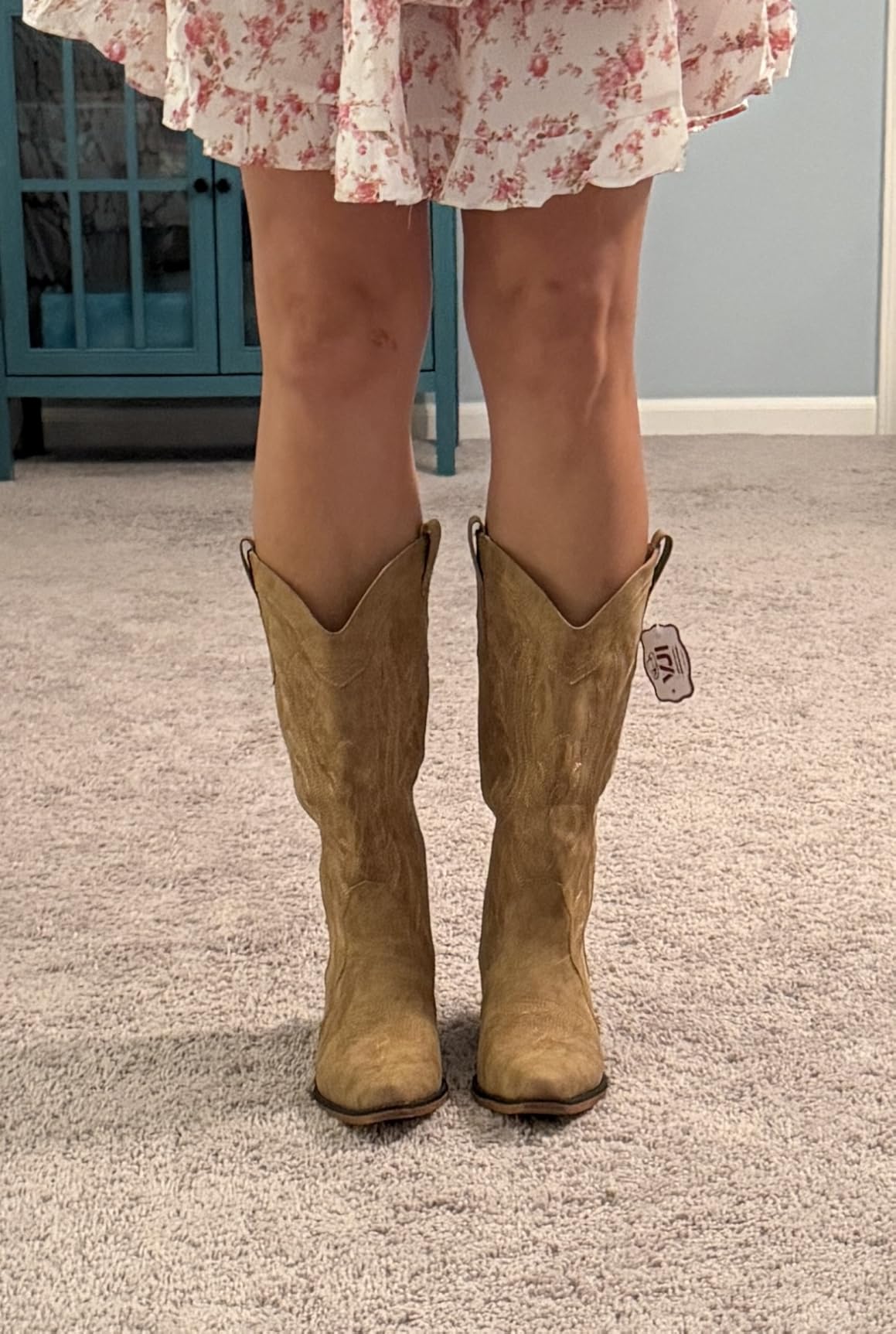 IUV Cowboy Boots For Women Western Cowgirl Boots with Chunky Heel Mid Calf Snip Toe Ideal for low insteps customer photo 1
