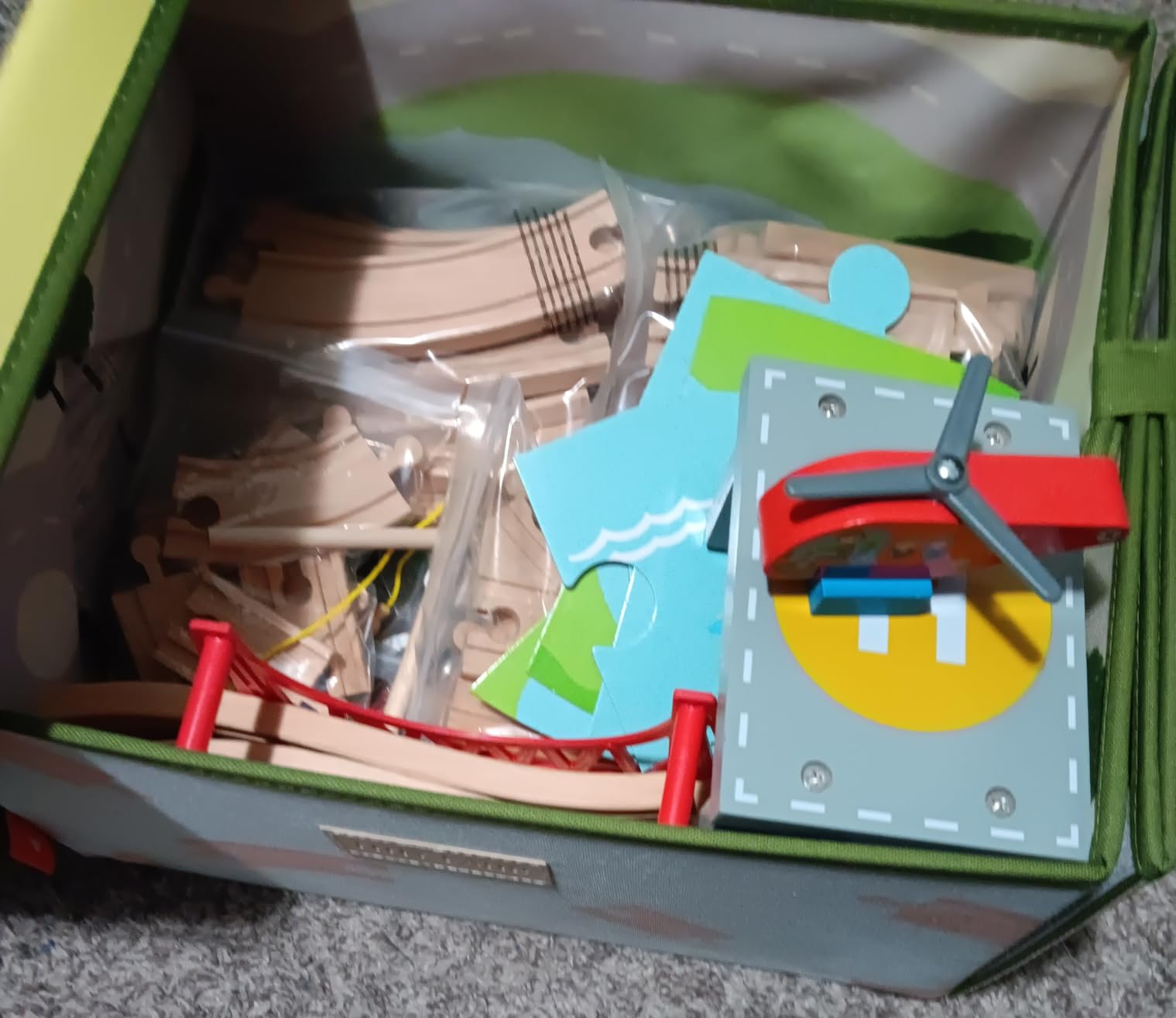 Tiny Land 110pcs Wooden Train Set with Folding Storage Box, Wooden Train Track Toy for Boys & Girls, Age 3-7, Includes Convenient Storage customer photo 2