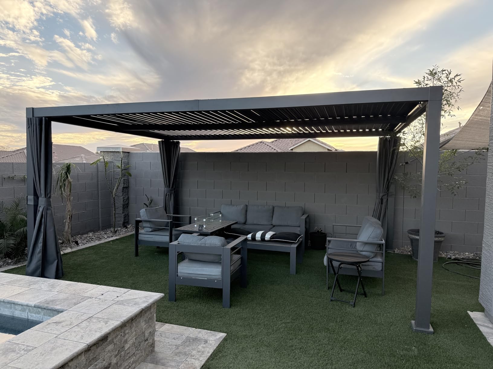Aoxun Louvered Pergola 12x16 All-Aluminum Outdoor Gazebo with Independent Adjustable Roofs, Waterproof Curtains and Netting, Integrated Drainage System for Patios & Backyard customer photo 1