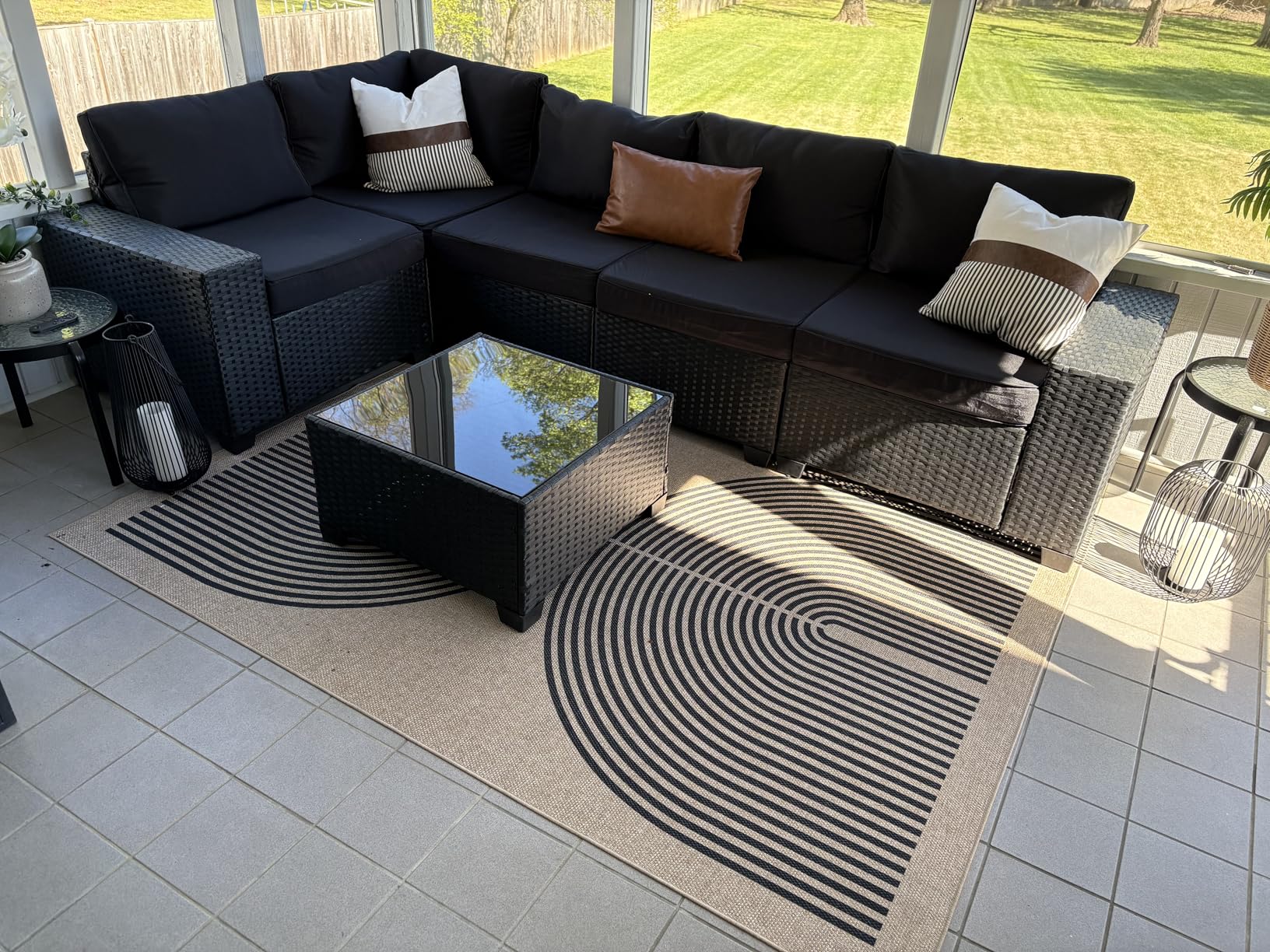 UDPATIO Patio Furniture Set with Fire Pit Table, 8 Inch Armrest 7 Piece Outdoor Sectional Sofas, All-Weather Wicker Conversation for Garden, Backyard, Brown/Dark Grey customer photo 1