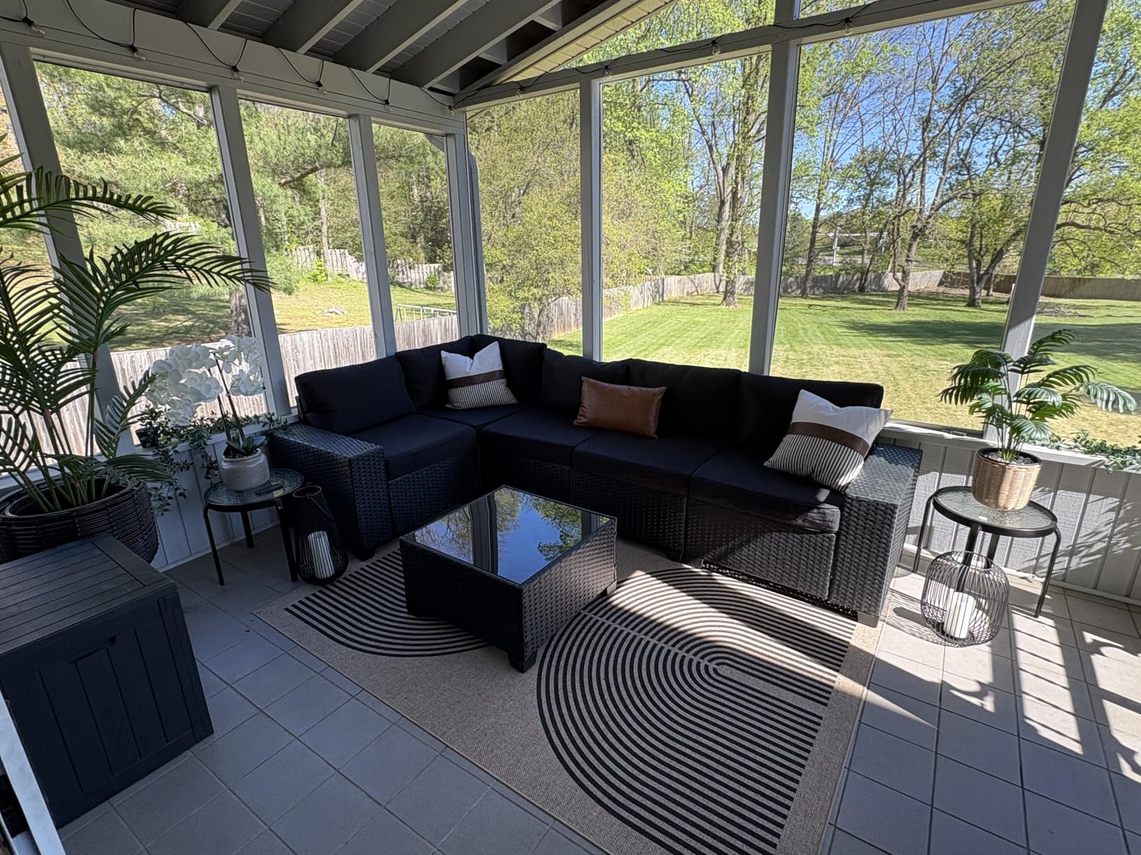 UDPATIO Patio Furniture Set with Fire Pit Table, 8 Inch Armrest 7 Piece Outdoor Sectional Sofas, All-Weather Wicker Conversation for Garden, Backyard, Brown/Dark Grey customer photo 2