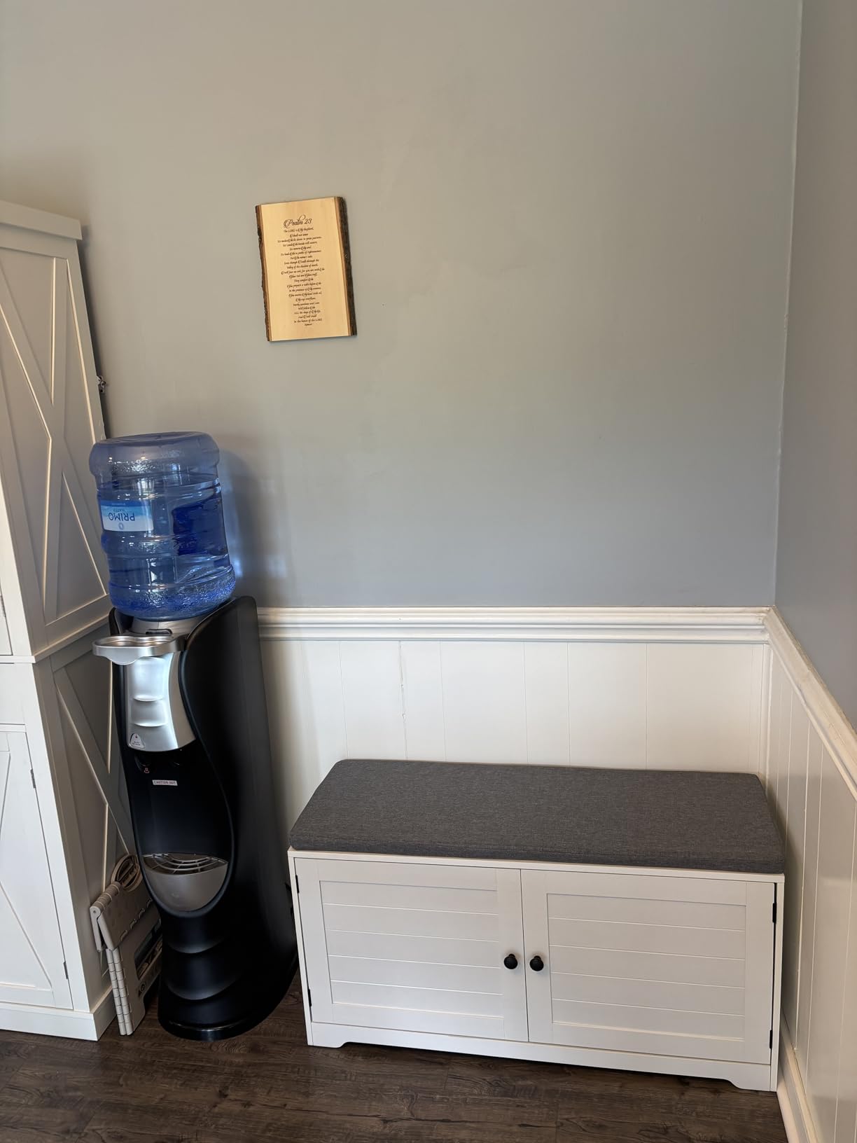 VASAGLE Shoe Storage Bench with Cushion, 3-Tier Entryway Bench with Padded Seat, Doors, Adjustable Shelves, 14 x 39.8 x 20.7 Inches, Hallway, Bedroom, Heather Greige and Cappuccino Beige ULSB044L01 customer photo 1