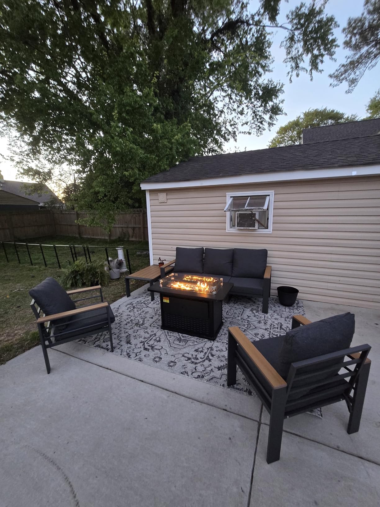 Aoxun Patio Furniture Set, Aluminum Patio Set with Fire Pit Table and 5