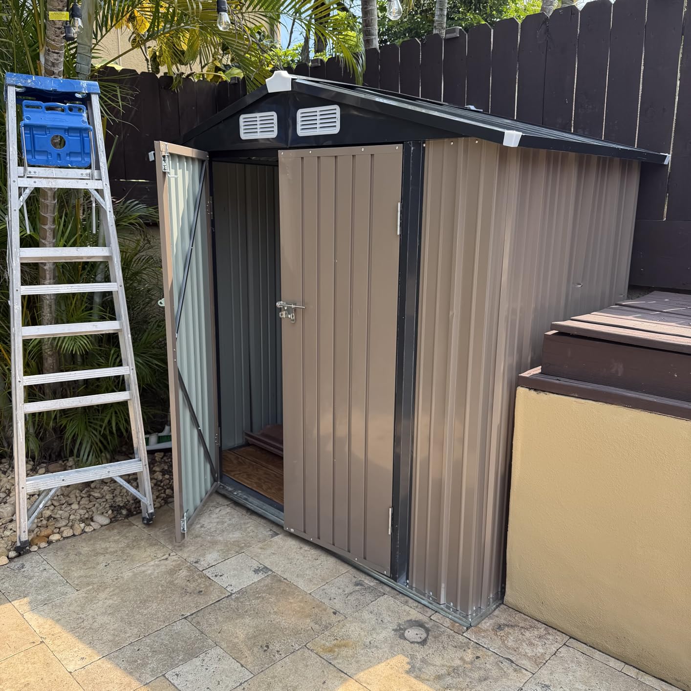 Aoxun 8x6FT Shed with Floor Galvanized Steel Outdoor Storage Shed Metal Garden Shed with Double Doors, Moisture-Proof Floor & Ventilation, Sloped Roof for Bike/Generator/Tool Storage (Brown) customer photo 2