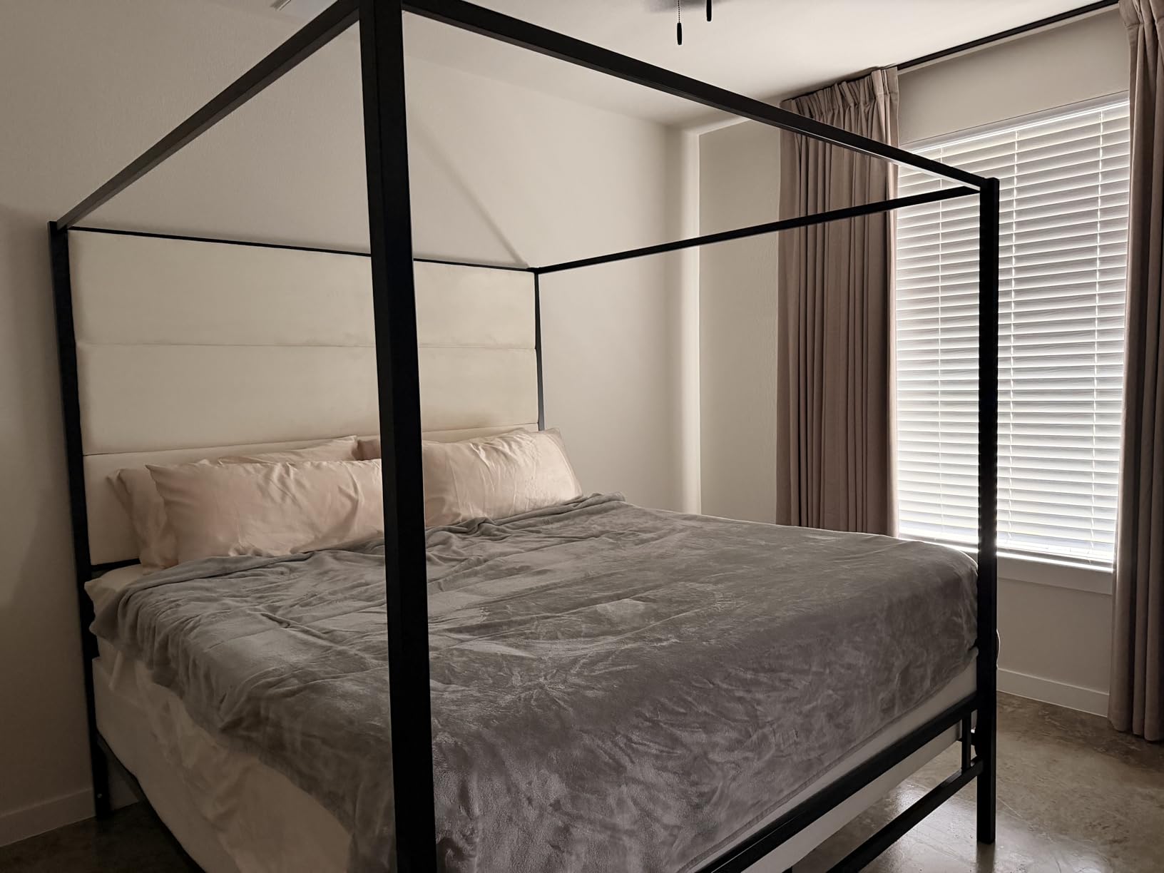 LUMISOL King Size Metal Canopy Bed Frame, Modern 4-Poster Bed with Tall Linen Upholstered Headboard, Gold Canopy Bed with Headboard, Box Spring Needed, Easy Assembly, Gold + Tan customer photo 1