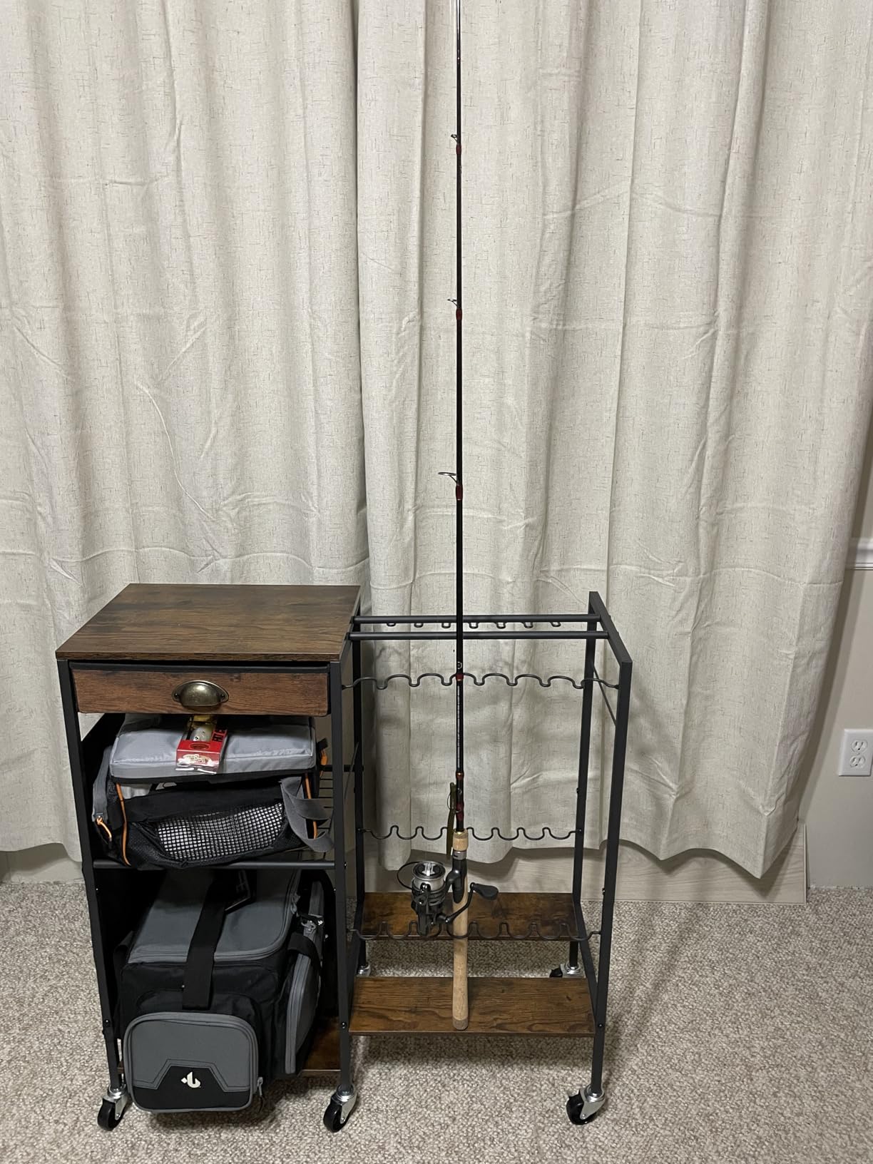 Homeiju Fishing Rod Holder, Fishing Pole Holders for Garage Boat Fishing Gear Storage with Drawer and Wheels, Holds 16 fishing rods customer photo 2