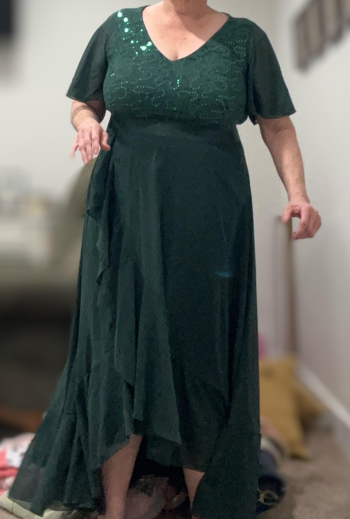 Plus Size Formal Dress - Evening Wedding Guest Cocktail Sequin Chiffon Long Dresses with Slit customer photo 1