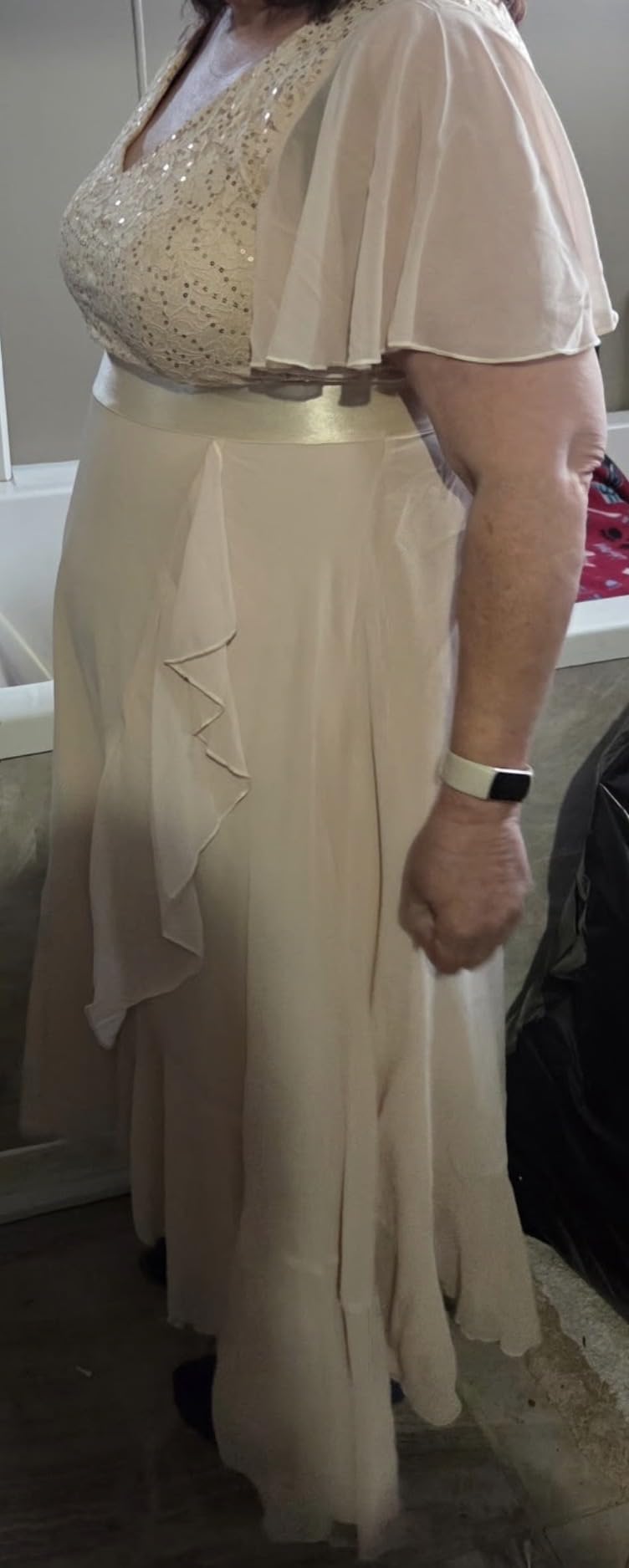 Plus Size Formal Dress - Evening Wedding Guest Cocktail Sequin Chiffon Long Dresses with Slit customer photo 2