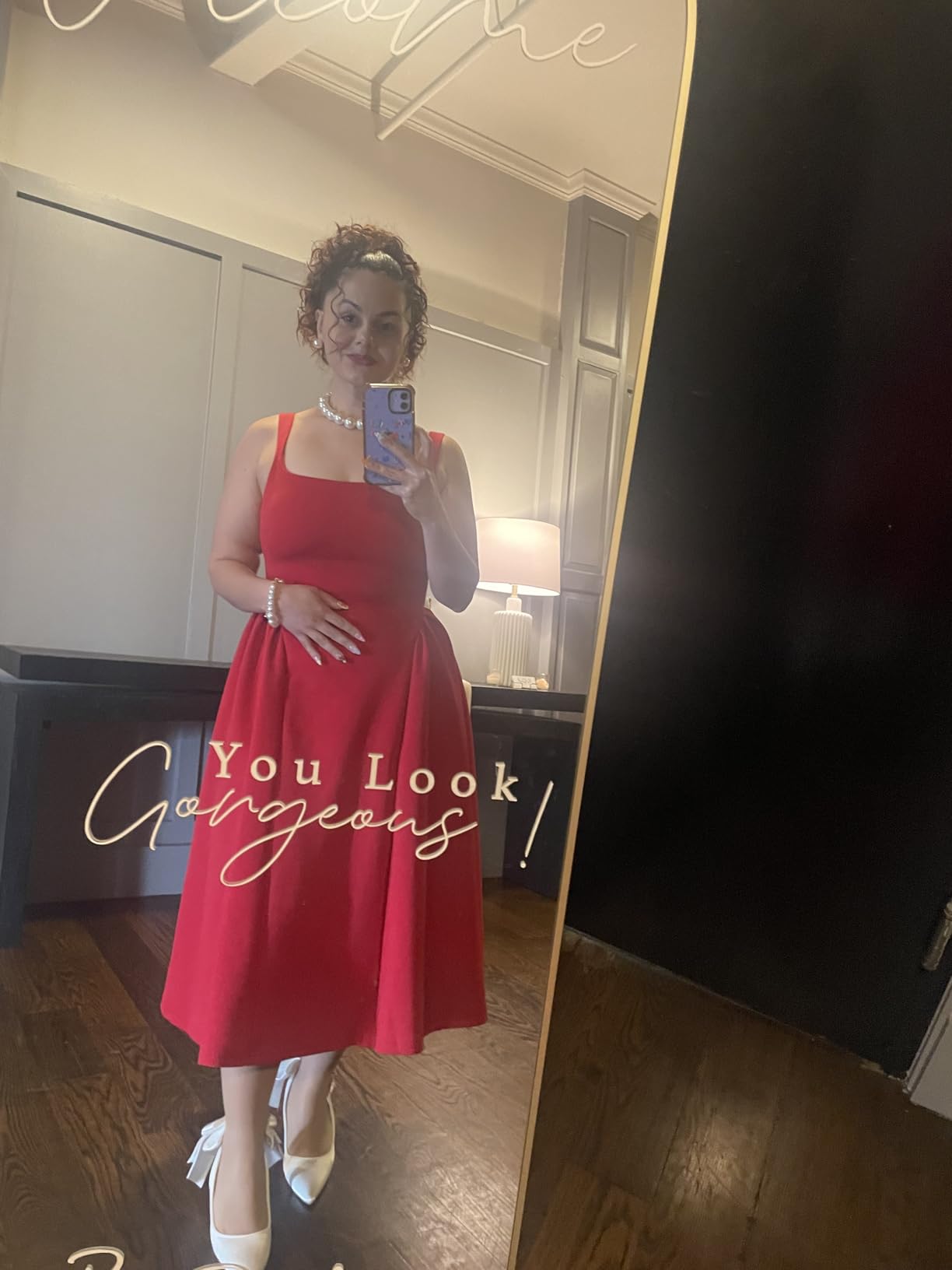 Memoriesea Women's Elegant Square Neck Swing A Line Wedding Evening Party Midi Dress customer photo 1