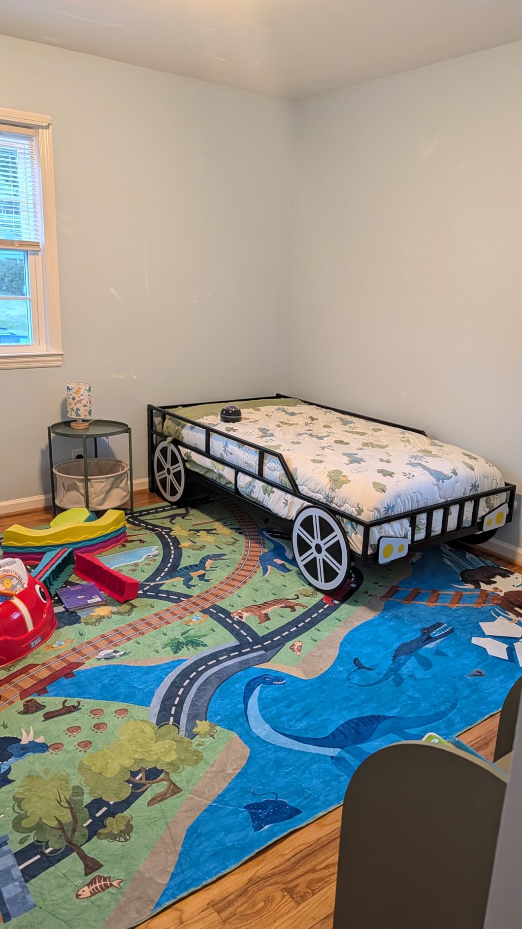 Costzon Twin Bed Frames for Kids, Car-Shaped Metal Bed with Wheels Decorations, Safety Guardrails, No Box Spring Needed, Fits Standard Twin Mattress (Mattress Not Included), Twin Bed for Boys Girls customer photo 1