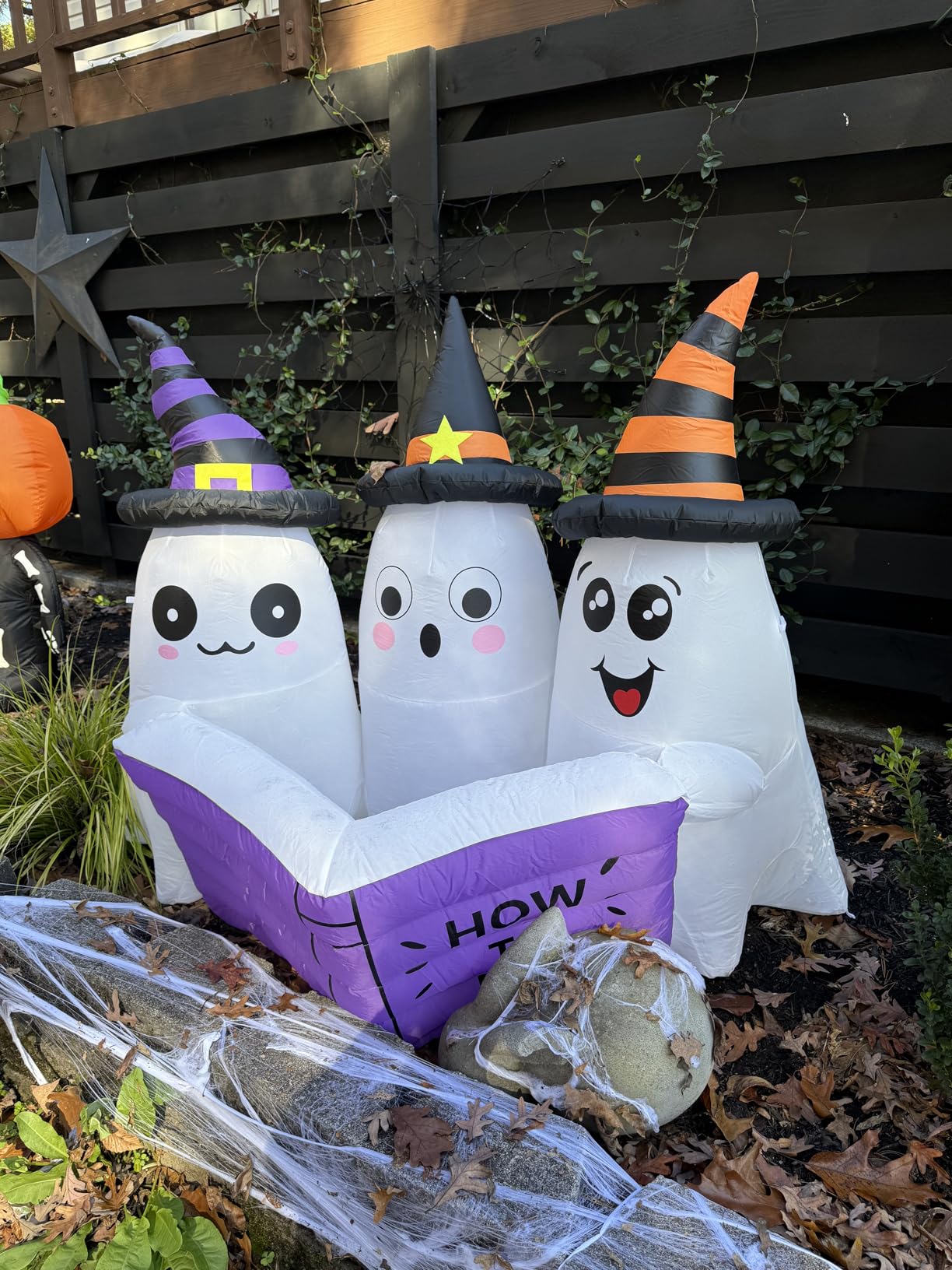 GOOSH 5.2FT Long Halloween Inflatables Ghost Outdoor Decoration Blow Up Yard Cute Ghosts Reading Book with Built-in LEDs for Indoor Party Garden Lawn Holiday Decor customer photo 1