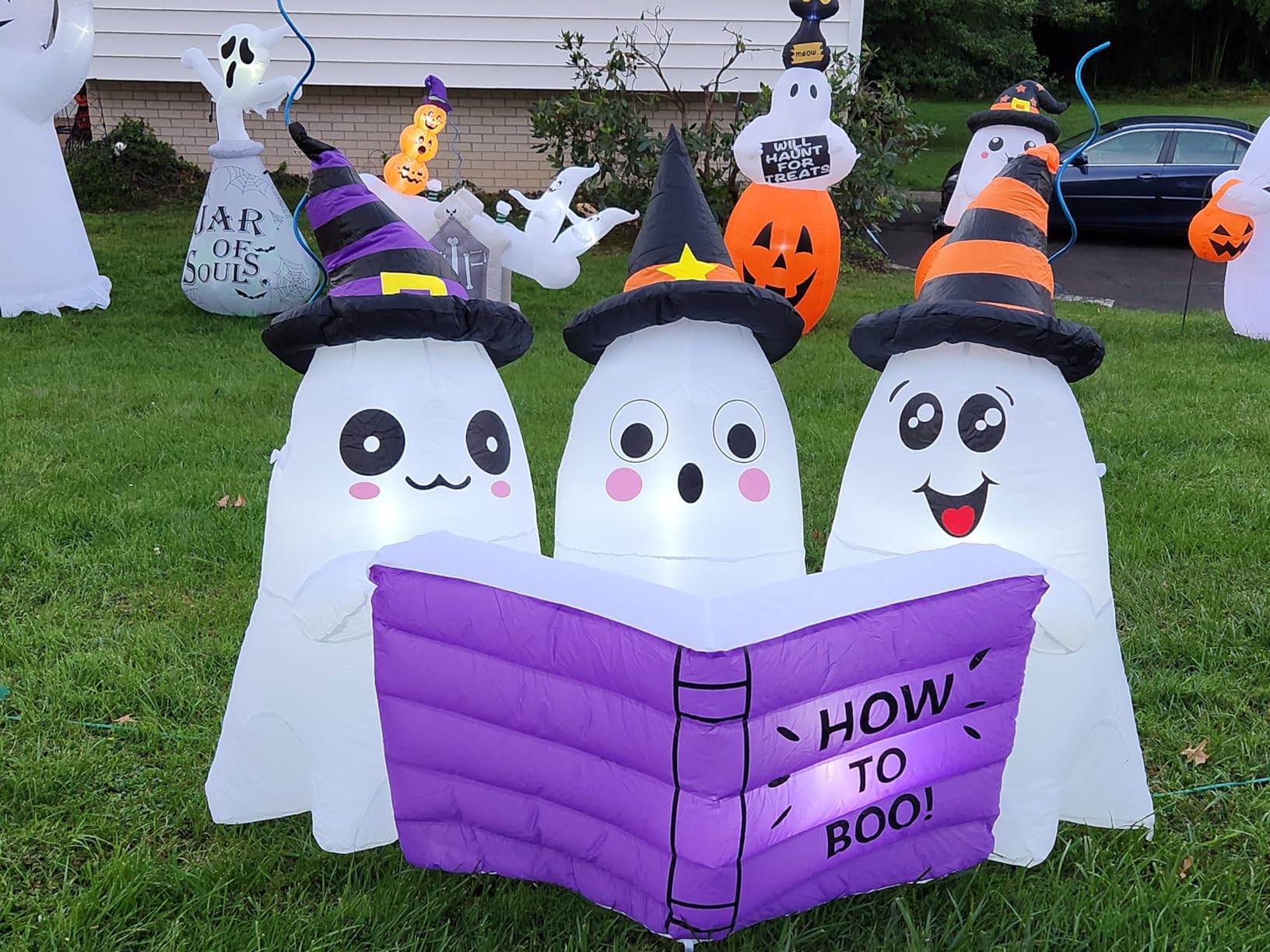 GOOSH 5.2FT Long Halloween Inflatables Ghost Outdoor Decoration Blow Up Yard Cute Ghosts Reading Book with Built-in LEDs for Indoor Party Garden Lawn Holiday Decor customer photo 2