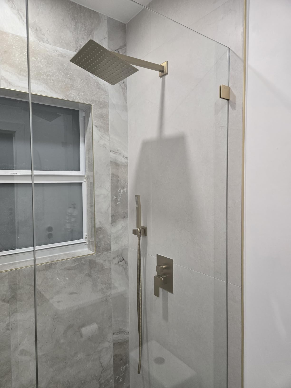 Shower Faucet Set with Shower Head, Wall Mount 10 Inch Square Rainfall Shower Head and Handle Set Single Handle Shower System Set with Female Threads Valve Body and Trim Included(Brush Nickel) customer photo 1