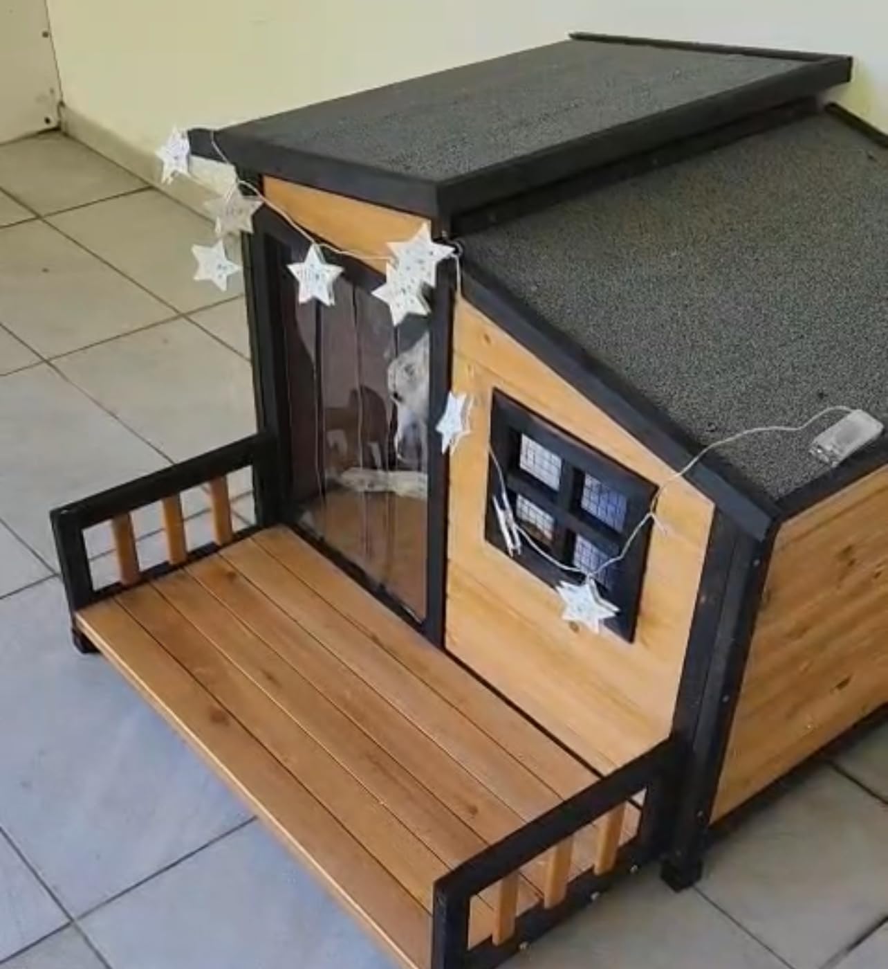 Large Dog House Outdoor Indoor for Small Medium Large Dog, Wood Insulated Dog Kennel Home with Durable Weatherproof Asphalt Roof and Elevated Floor Outside Shelter customer photo 1