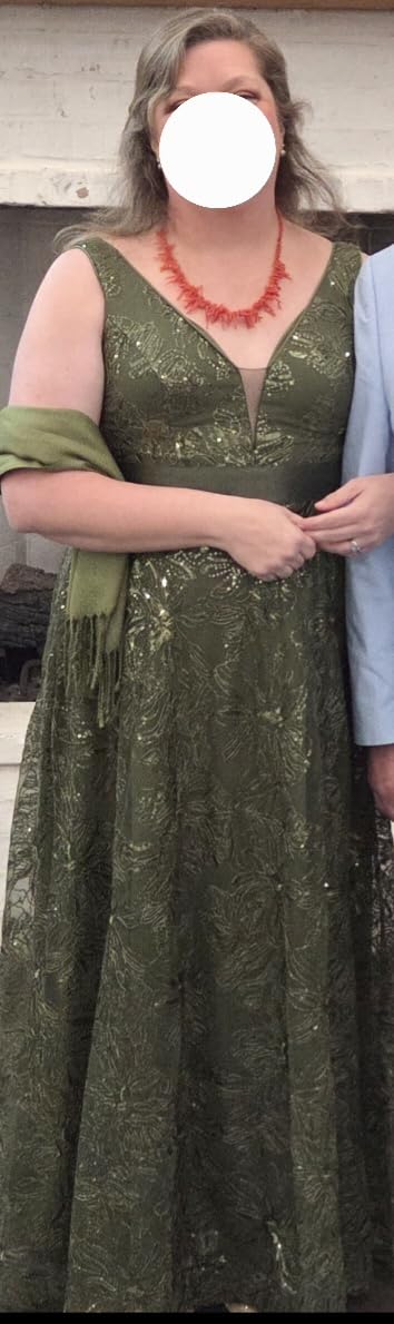 Plus Size Formal Dresses for Women with Embroidery Sequin and V-Neck, A-Line Maxi Dress for Wedding and Cocktail customer photo 1