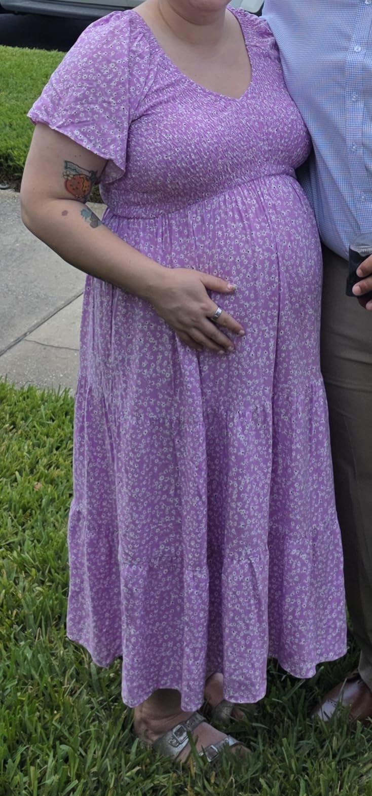 Maternity Dress for Baby Shower - 2025 Photoshoot Pregnancy Summer Midi Casual Flutter Sleeve Dress customer photo 1