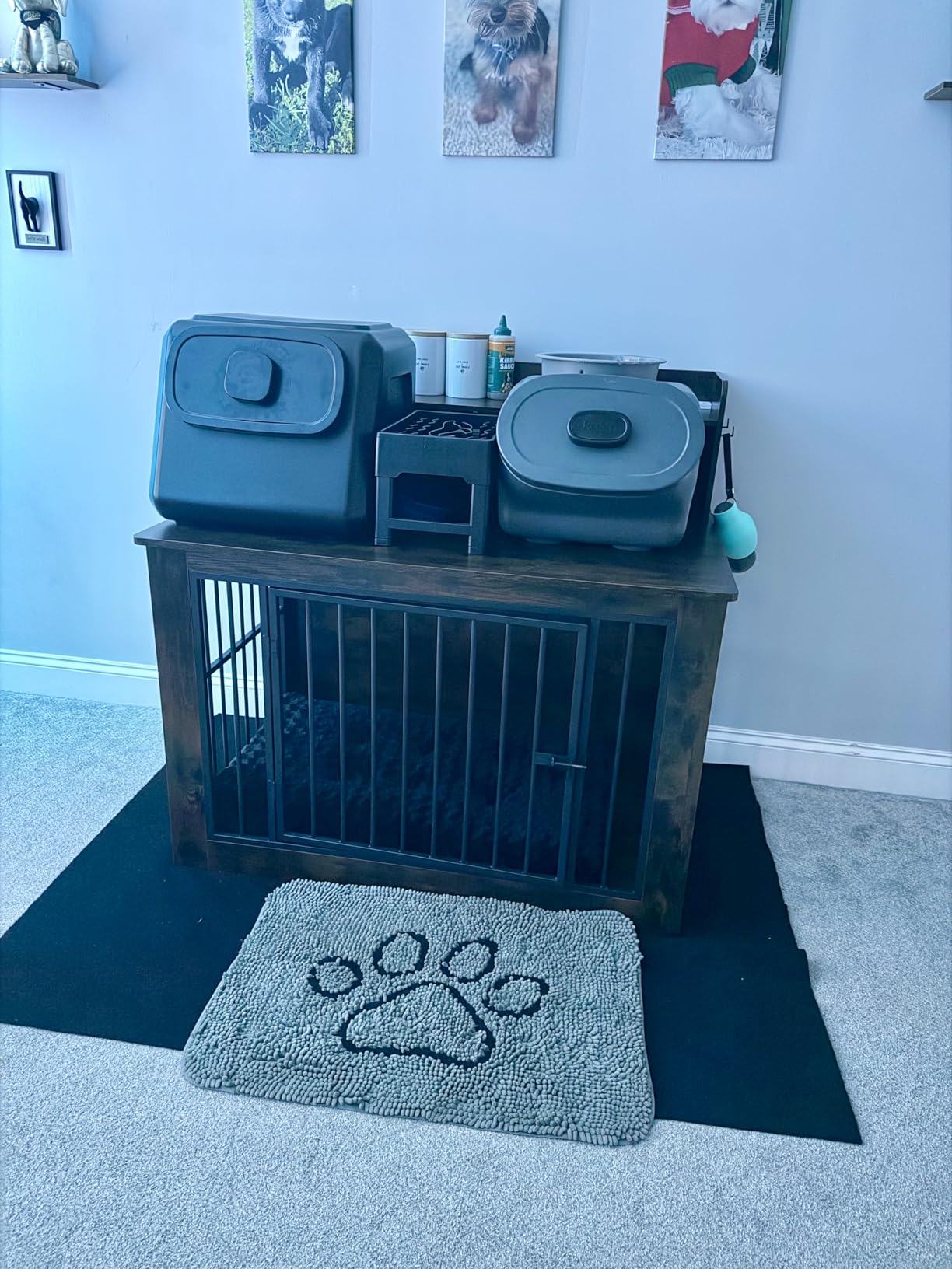 IRONCK Extra Large Dog Crate Furniture, 43.3 inches Wooden Dog Crate with Storage and 4 Hooks, Heavy Duty Pet Crate for Large Dog, Decorative Pet Cage for Indoor customer photo 2