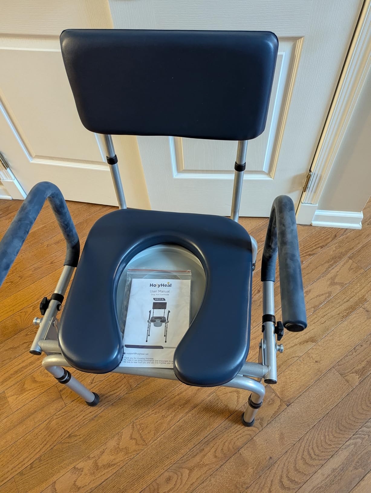 Drop Arm Bedside Commode, Commode Toilet with Padded Seat and Backrest, 400lbs Capacity customer photo 1