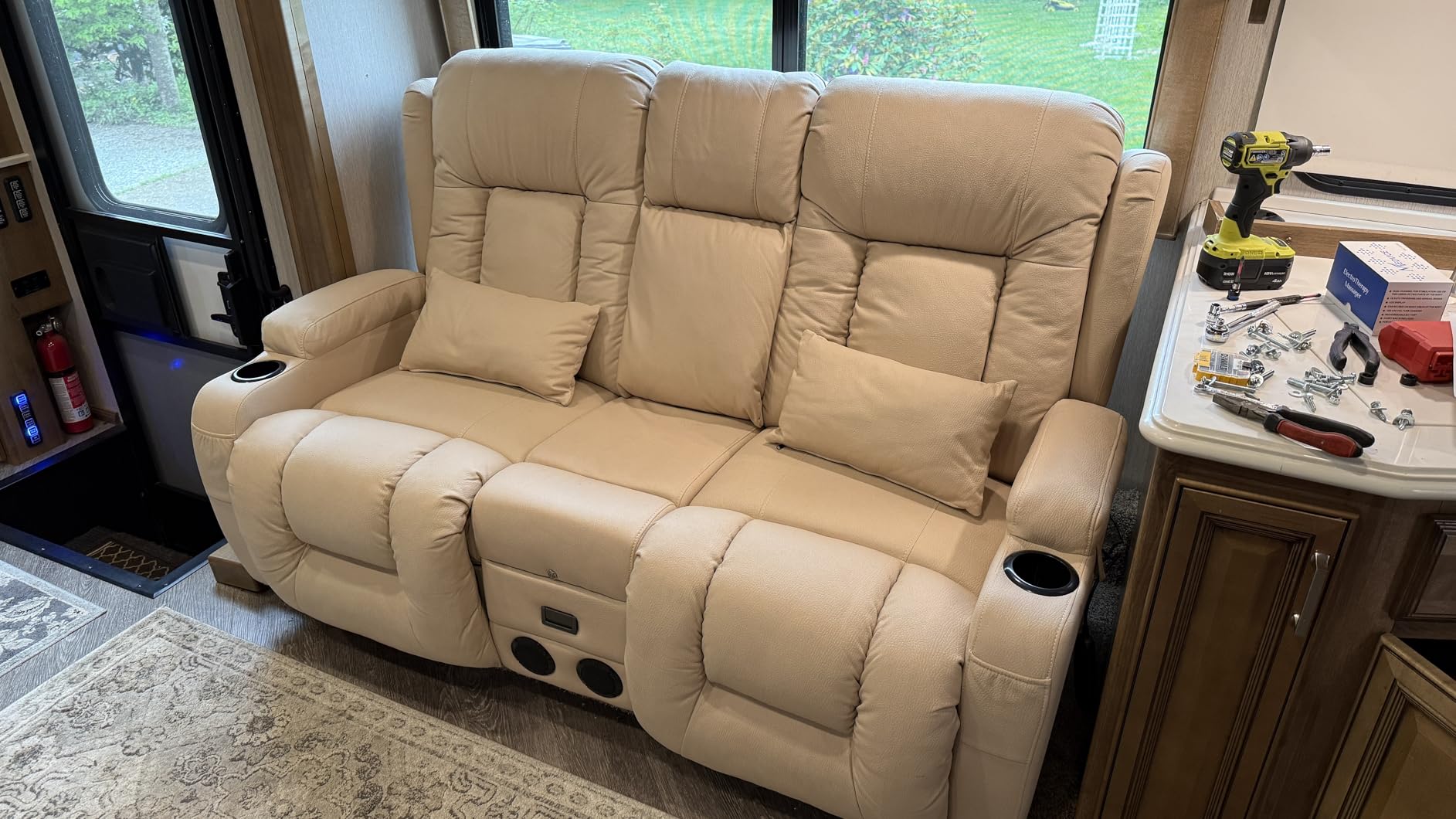 URRED Power Loveseat Recliner Sofa with Massage and Heat, Wall Hugger Reclining Loveseat with Console, RV Couch Home Theater Seating with LED Lights for Living Room (Dark Brown, 67