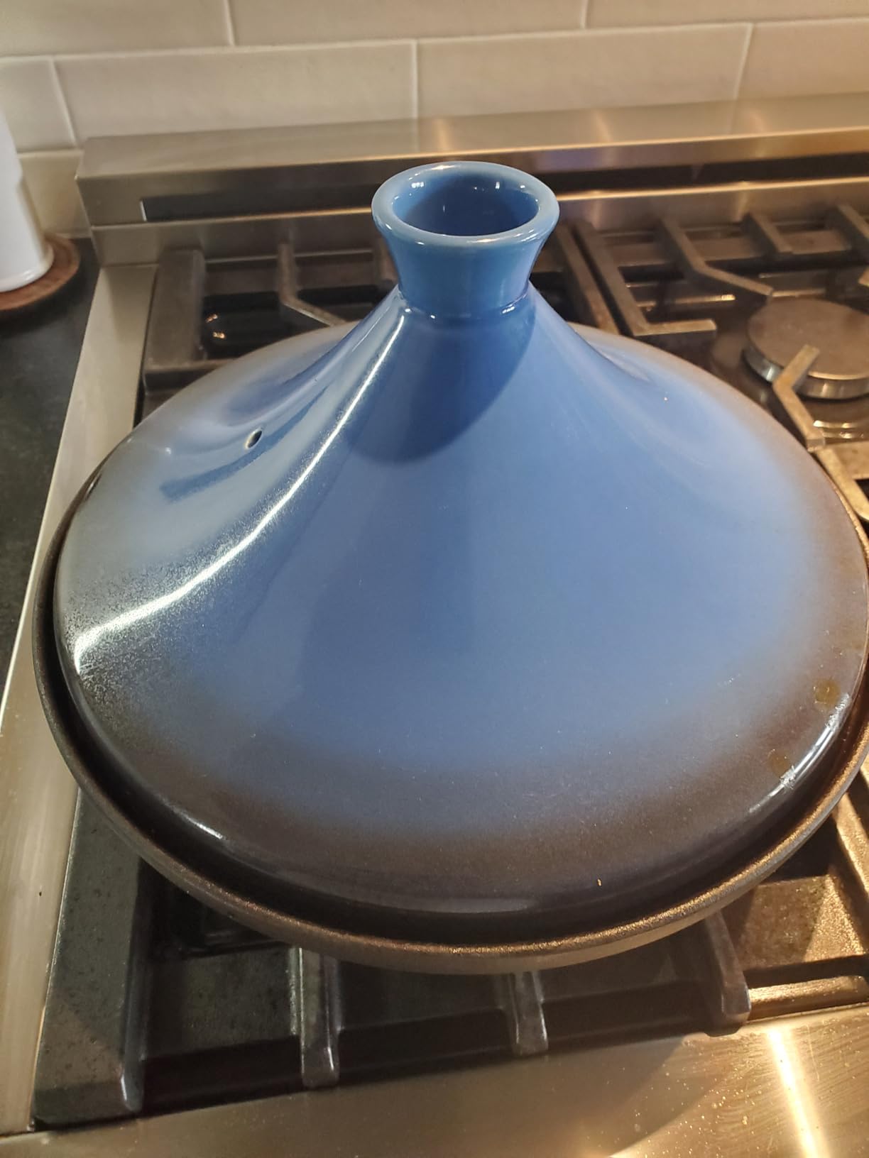Moroccan Tagine for Cooking: Enameled Cast Iron Cooking Pot, Slow Cooker, Classic Kitchen Cookware, Tajine with Ceramic Cone-Shaped Closed Lid, 3.3 QT, Blue customer photo 1