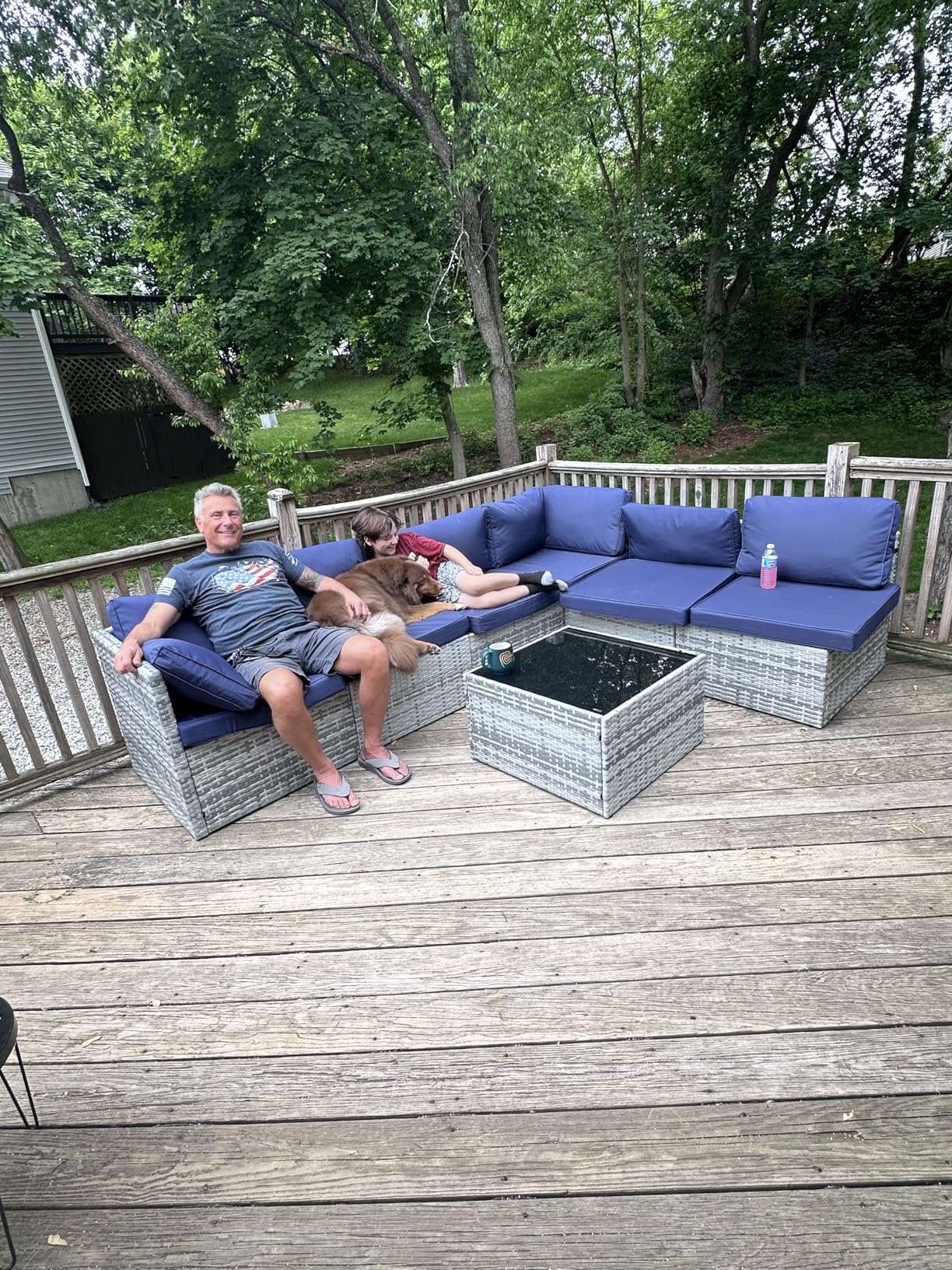 Pamapic 7 Piece Outdoor Sectional Sofa Set, All-Weather Patio Furniture with Washable Cushions, Waterproof Brown Rattan Wicker Conversation Set for Backyard, Poolside, Gray Cushion customer photo 1