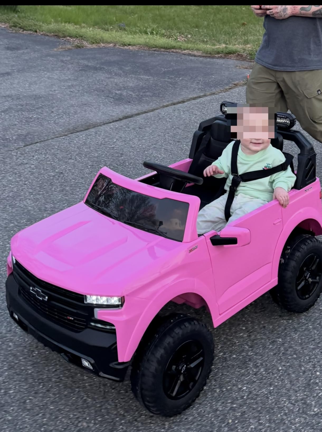 First Ride On 24V 2 Seater Ride on Toys Licensed Chevrolet Silverado, Electric Vehicle with Remote Control and Seat Belts, Electric Ride On Truck wtih Trunk, Bluetooth and LED Lights (Black) customer photo 1