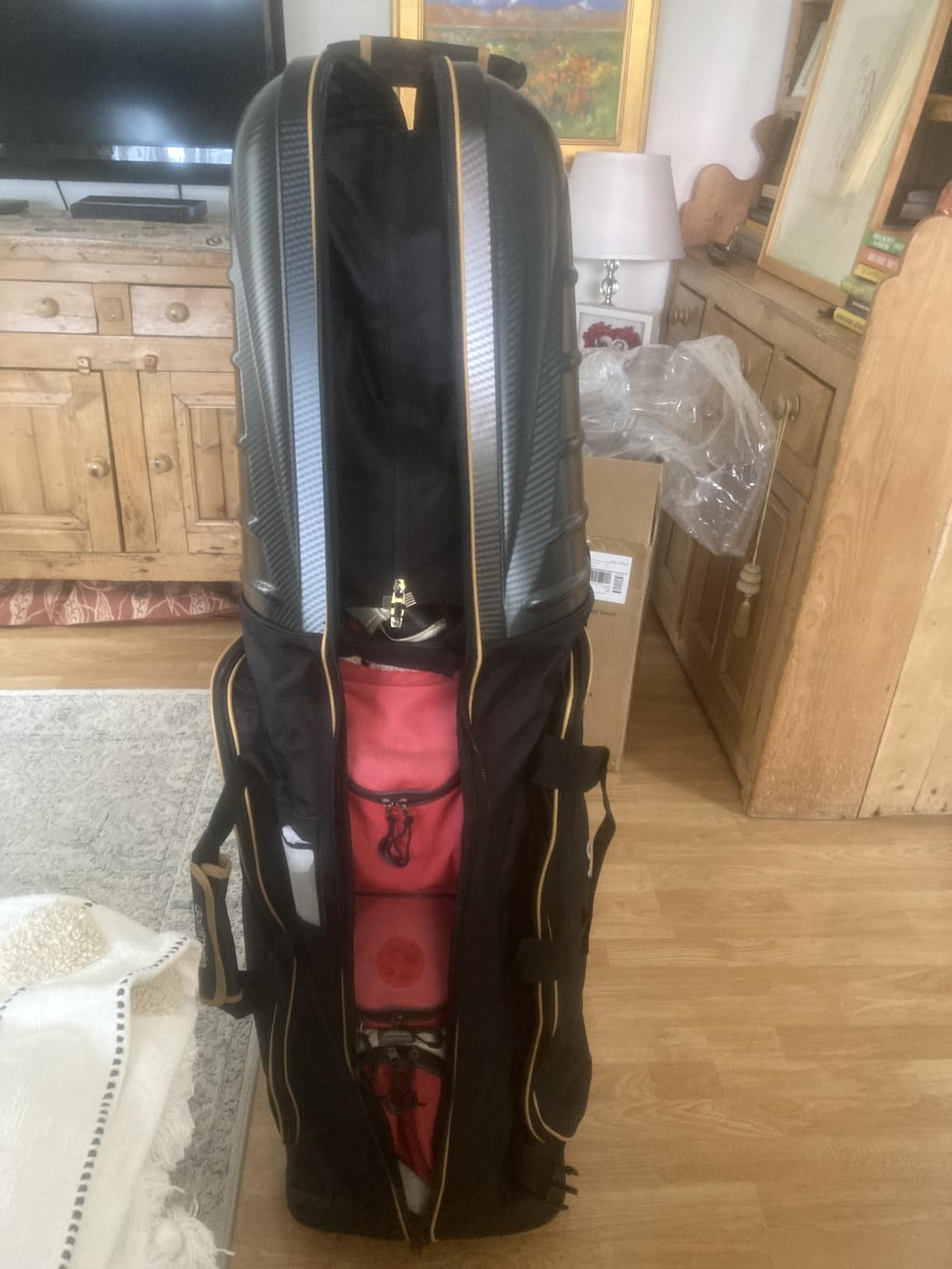 Golf Travel Bags for Airlines with Carbon Fiber Hard Top, Protective Club Traveling Cover with Wheel, Golf Club Carrier Case for Airplanes, Thick Padding, Durable Zippers and 2 Sided Spacious Pockets customer photo 1