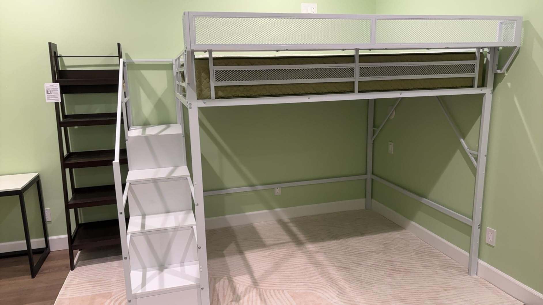 Queen Loft Bed Frame with Stairs and Storage, Heavy Duty Metal Queen Size Loft Bed Frame, 800 lbs Capacity Lofted Queen Bed for Adults and Teens, Wardrobe, Bedside Shelf, 54.3