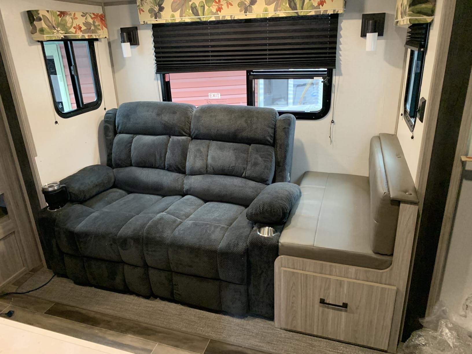 RV Loveseat Recliner Sofa, Wall Hugger Reclining Loveseat RV Couch with USB Ports, Cup Holders, Pockets, 150 Degree Adjustable RV Furniture Velvet Fabric Recliners for Travel & Home Theater Seating customer photo 1