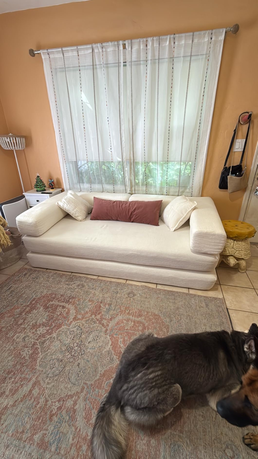 HANXIN 78 Inch Convertible Sleeper Sofa Bed, Folding Floor Mattress Couch with Fixed-Shape Frame, Futon Boneless Couch Lounge Loveseat with Pull Out Bed, No Assembly Required (Beige) customer photo 1