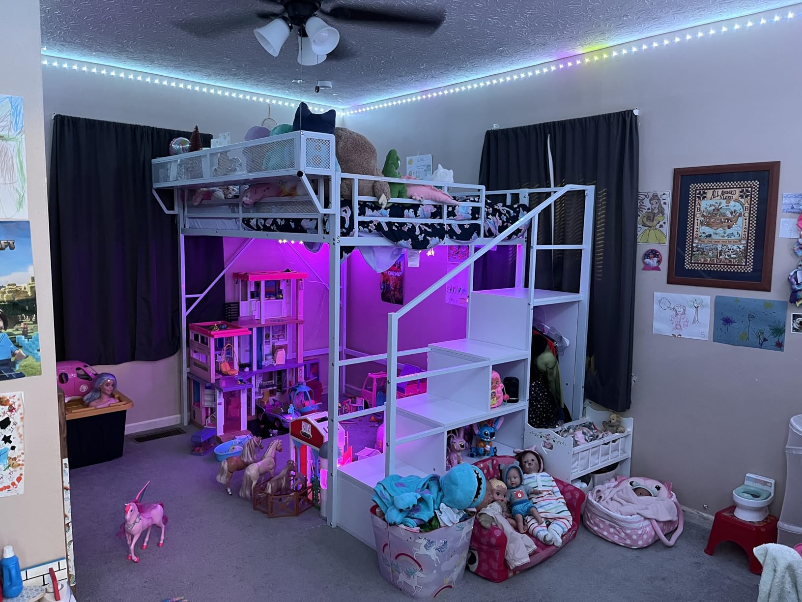 Mirightone Full Size Loft Bed with Stairs and Storage, Metal Loft Bed Frame with Bedside Shelf and Large Under-Bed Space, Heavy-Duty Loft Beds for Adults Teens and Kids, Convertible Staircase, Black customer photo 1
